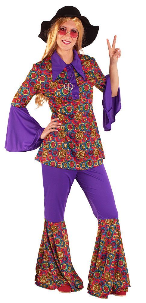 Karneval-Klamotten Hippie-Kostüm »Damenkostüm 60er Jahre Flower Power«,  Retro Anzug lila-bunt mit Kragen, Hippie-Hemd und Schlaghose online kaufen  | OTTO