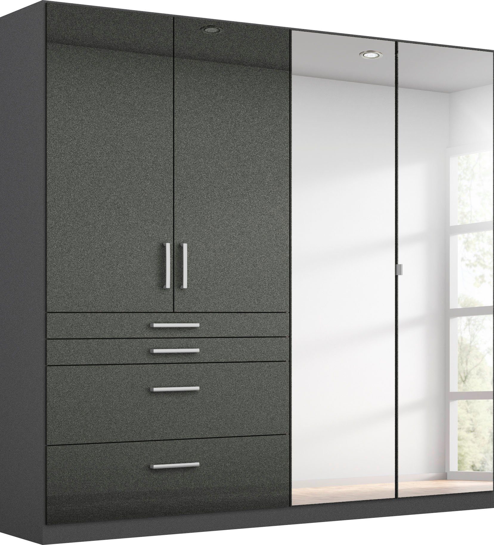 rauch Drehtürenschrank Kleiderschrank Schrank Garderobe Garderobenschrank HOMBURG mit Spiegel, oberer Schubkasten mit Einteilung MADE IN GERMANY