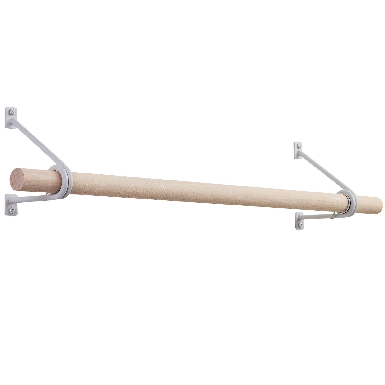 SO-TECH® Wandgarderobe 120 x 150 mm mit Ø 30 mm Kleiderstange aus Holz (Spar-Set, 1 St), Weiß lackiert mit 118 cm Шкафыstange aus Buche