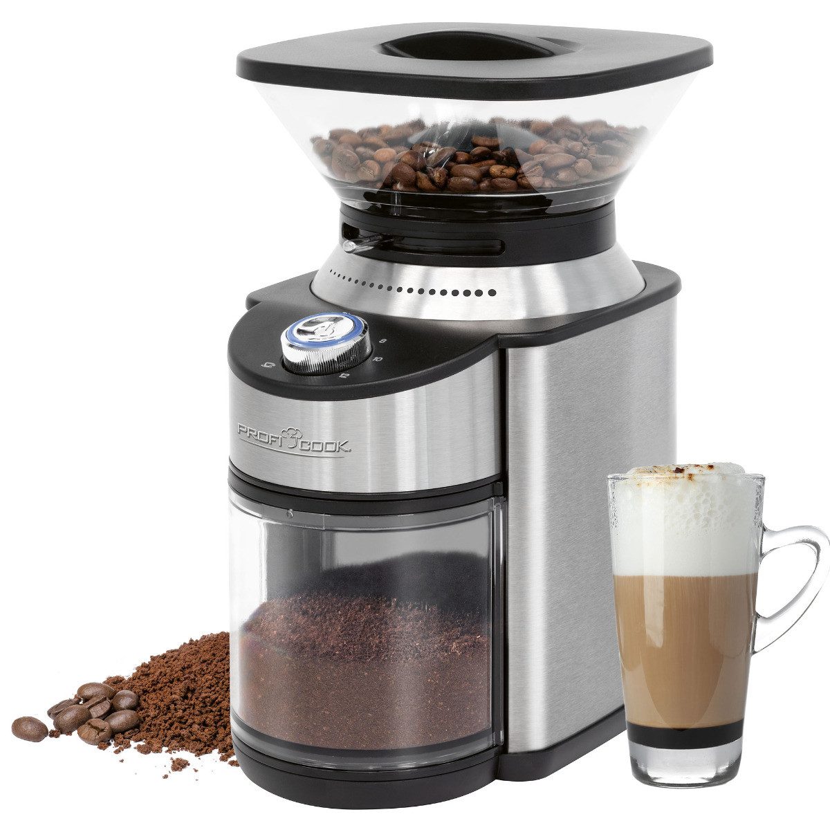 ProfiCook Kaffeemühle PC-EKM 1205, Kaffeemühle elektrisch mit Edelstahl-Kegelmahlwerk