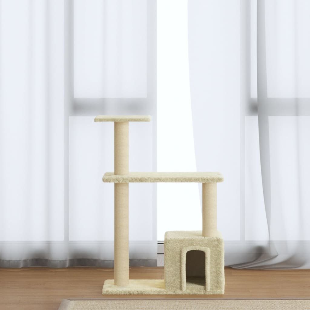 vidaXL Kratzbaum aus Holzwerkstoff, Plüsch, Sisal in Creme