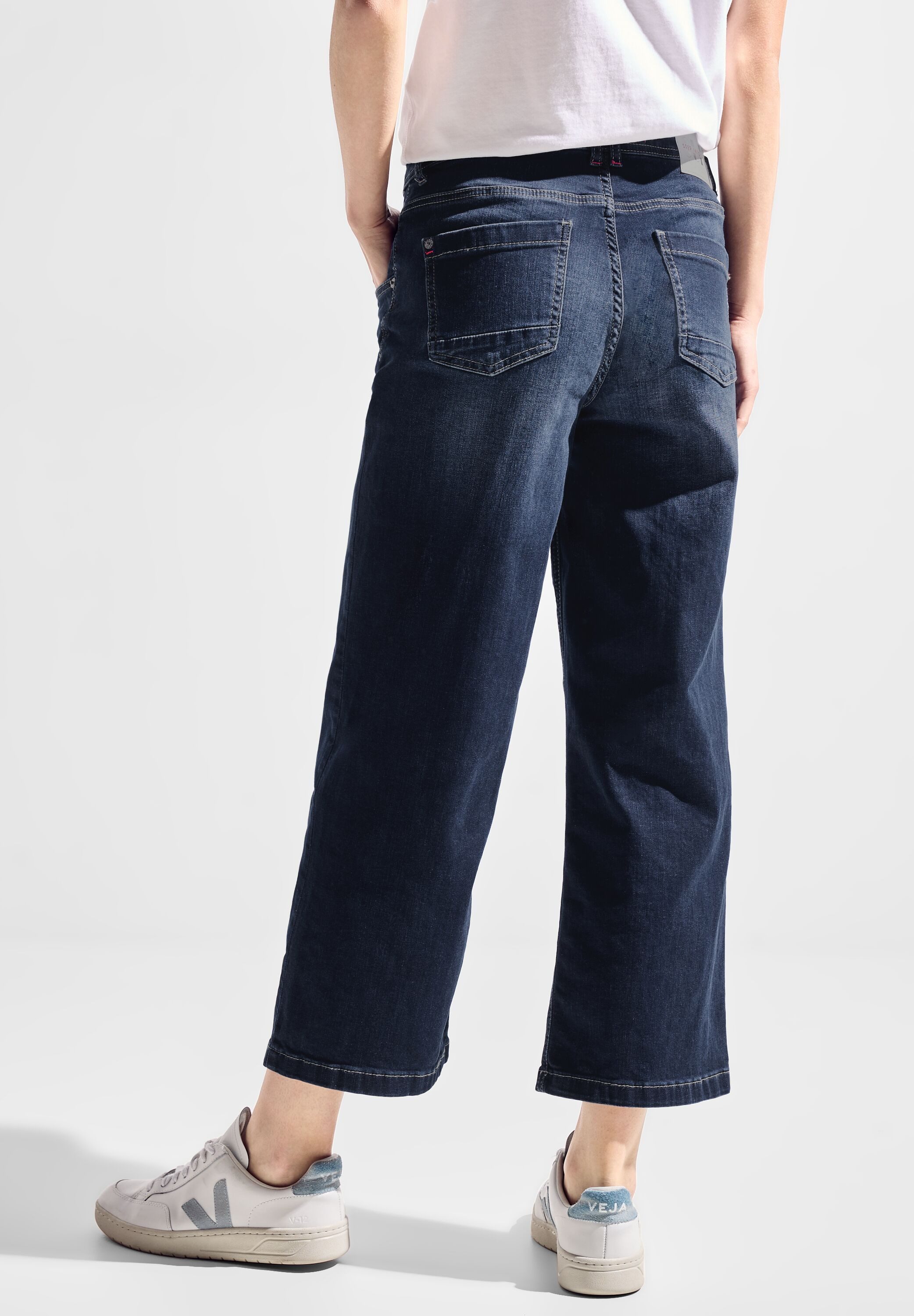 CECIL Damen Wide Leg Jeans – High Waist, Graue Denim-Waschung, Mit Stretch