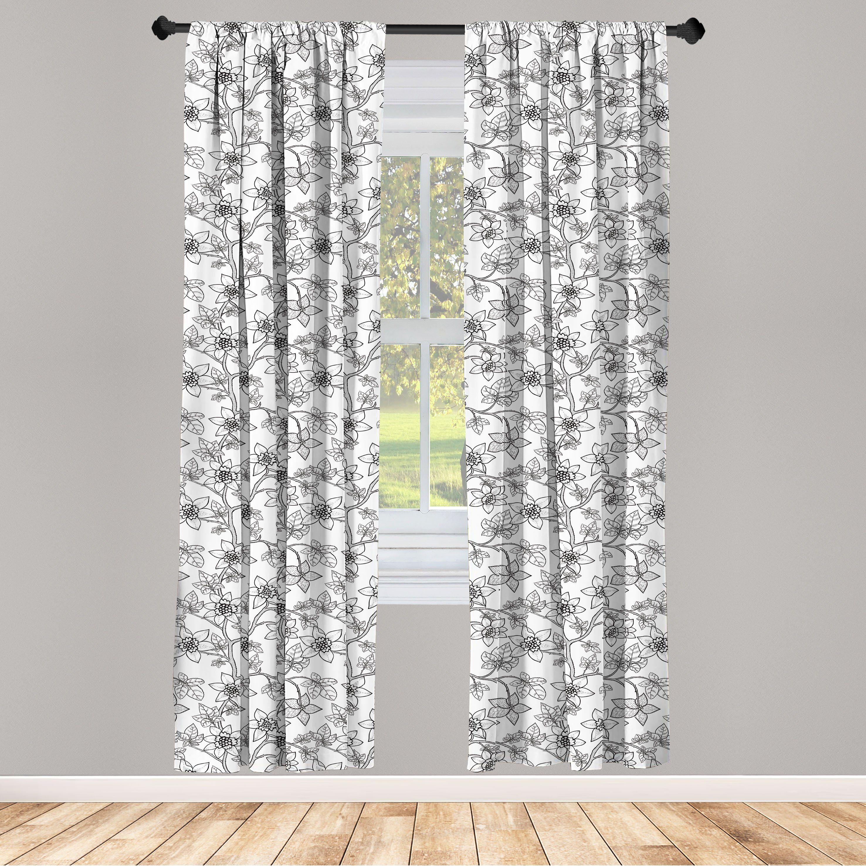 Gardine Vorhang für Wohnzimmer Schlafzimmer Dekor, Abakuhaus, Microfaser, Blumenweinlese Grafik-Branchen
