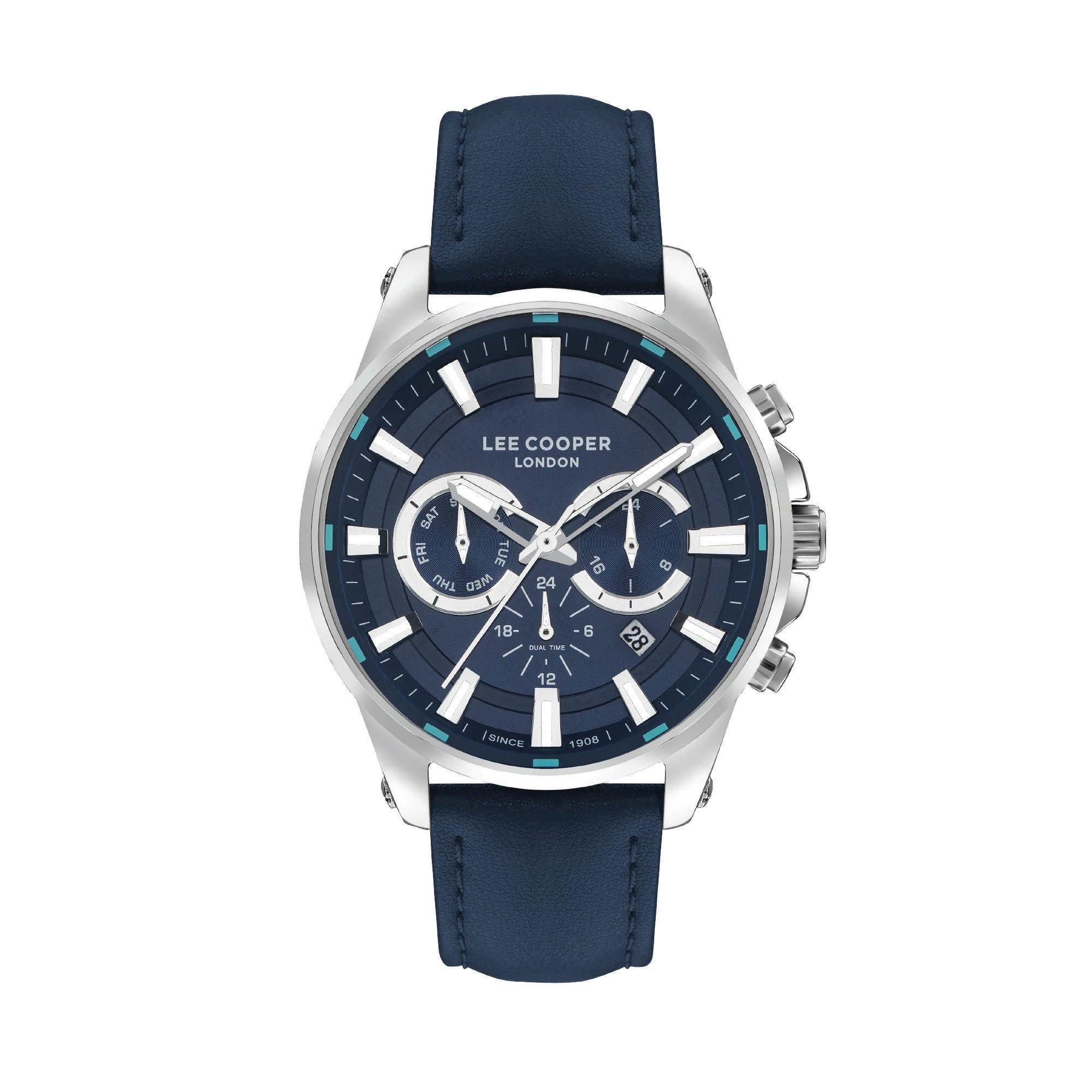 Lee Cooper Multifunktionsuhr Herrenuhr mit Lederarmband, 45 mm, Herren Armbanduhr LC07525.399