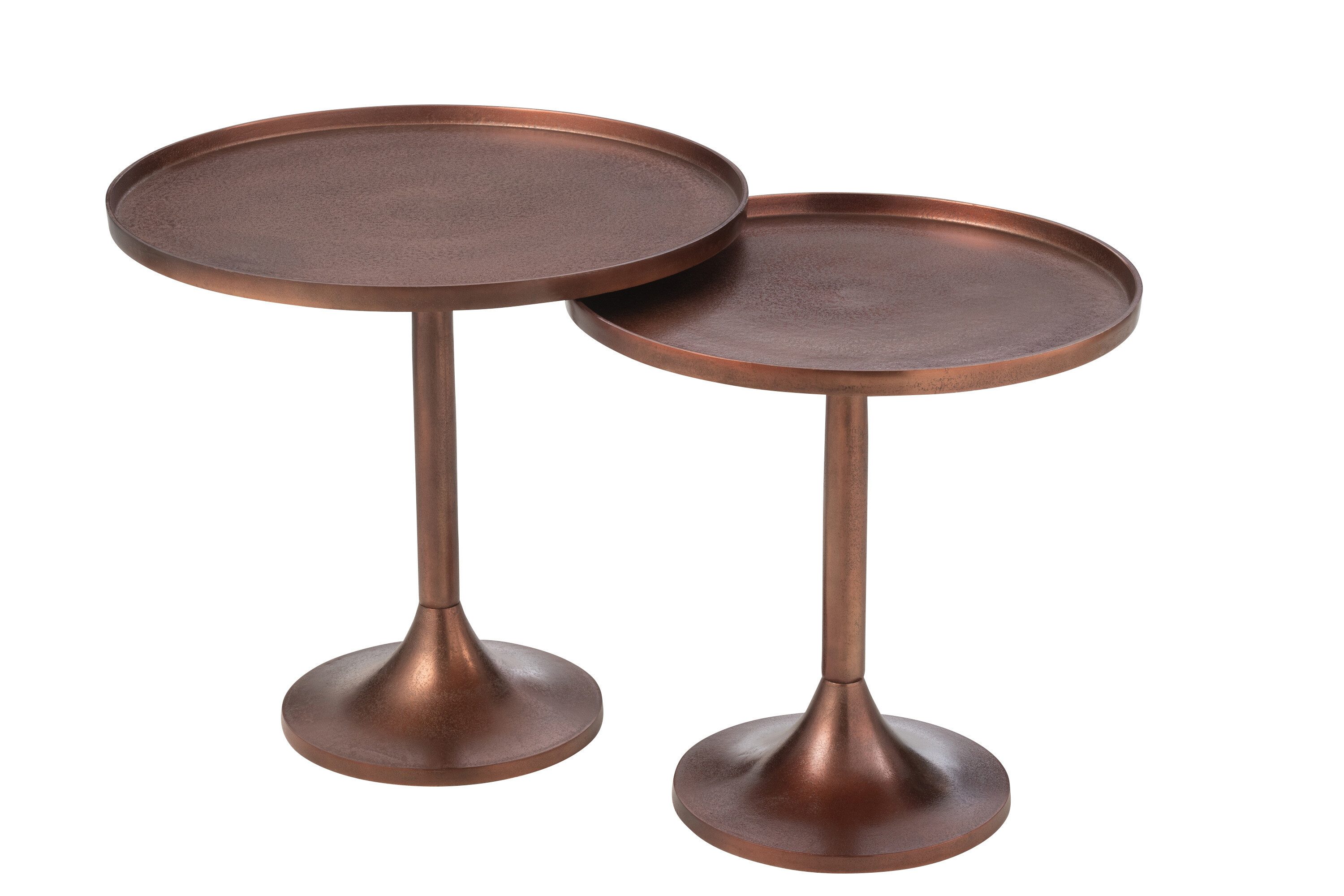 J-line Beistelltisch 2er Set Beistelltische rund Metall Bronze Look braun (2er Set, 2-St., 2er Set), Set aus großem und kleinen Tisch