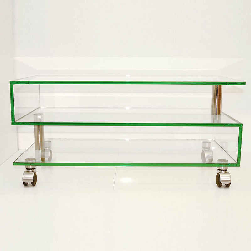 Design Objekte TV-Rack Glasmöbel TV-Rack Modell 2-Stock-Variante 'S' mit Rollen Breite 110 cm, Breite 110 cm