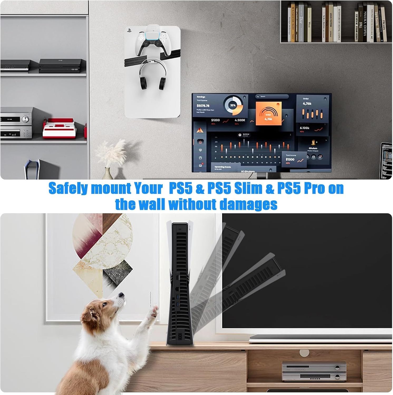 FELIXLEO Wandhalterung Set für PS5 Slim Konsole mit Controller und Headset (1 St) – Bild 5 von 5