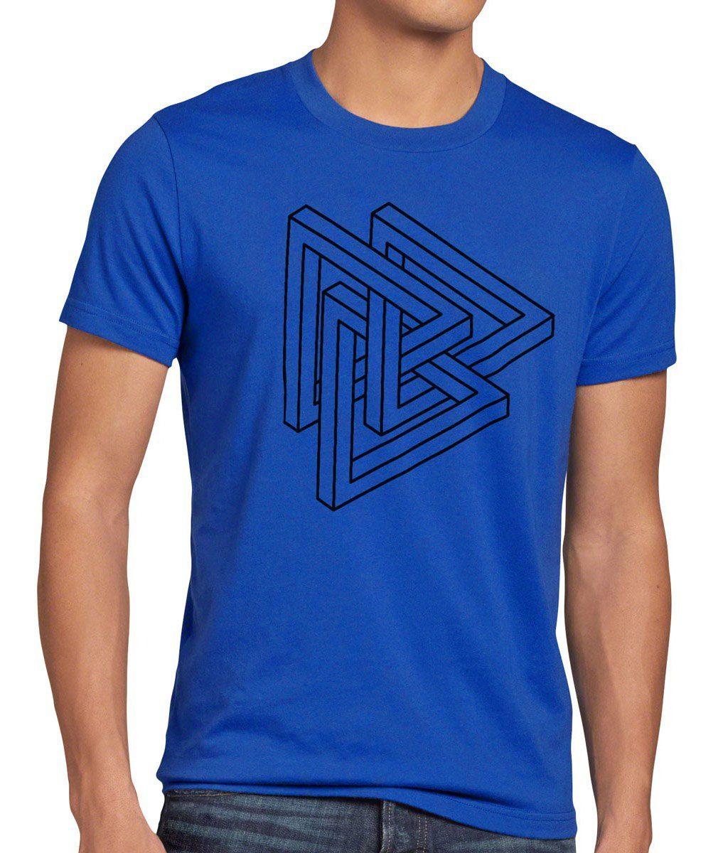style3 Print-Shirt Herren T-Shirt Penrose Big Bang Sheldon Escher Cooper Dreieck Würfel Theory geo blau