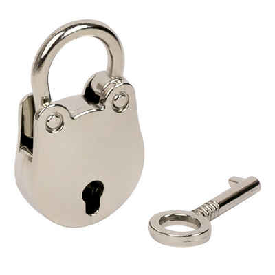 HMF Vorhängeschloss 6490, Mini Deko Schloss mit Schlüssel, 3,8 x 2,5 x 1 cm, Silber