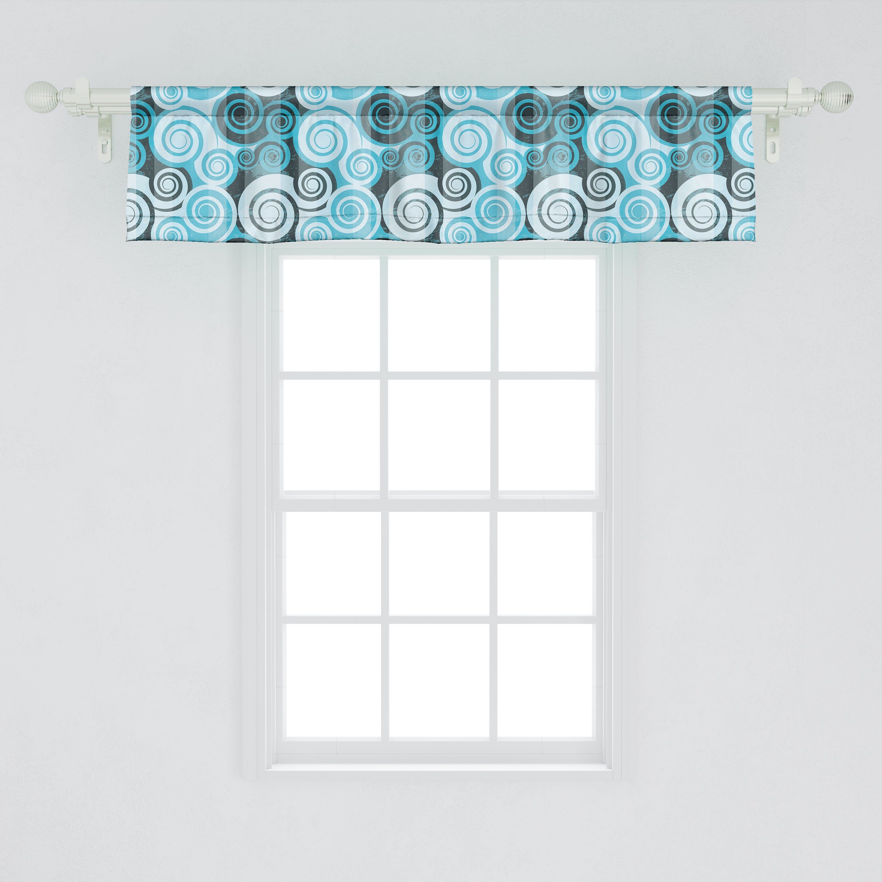 Scheibengardine Vorhang Volant für Abakuhaus, Abstrakt Grunge Dekor Küche Schlafzimmer mit Kunst-Spirale Kreise Microfaser, Stangentasche
