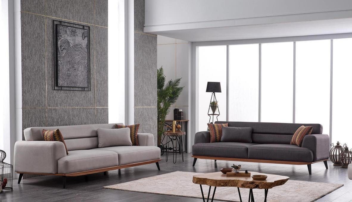 JVmoebel Wohnzimmer-Set Sofagarnitur 3+3 Sitzer Modern Designer Sofa Couch Luxus Gruppe 2 tlg, (2-St., 1x Beige 3-Sitzer + Grau 3-Sitzer ohne Couchtisch), Made in Europa