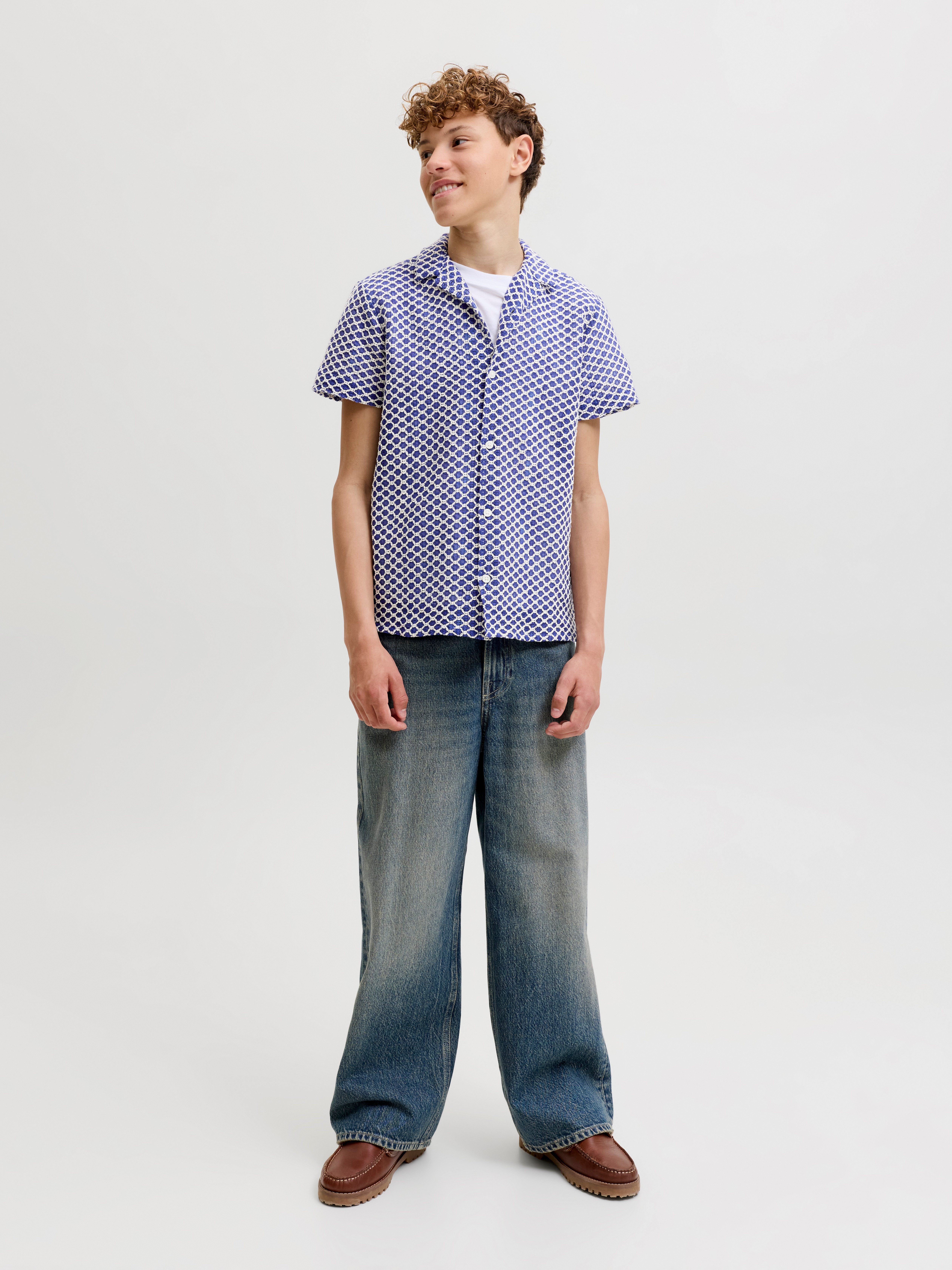 Jack & Jones Junior Kurzarmhemd JORMONTAUK CROCHET SHIRT SS SA26 JNR Baumwollmischung, locker geschnitten – Bild 4 von 5