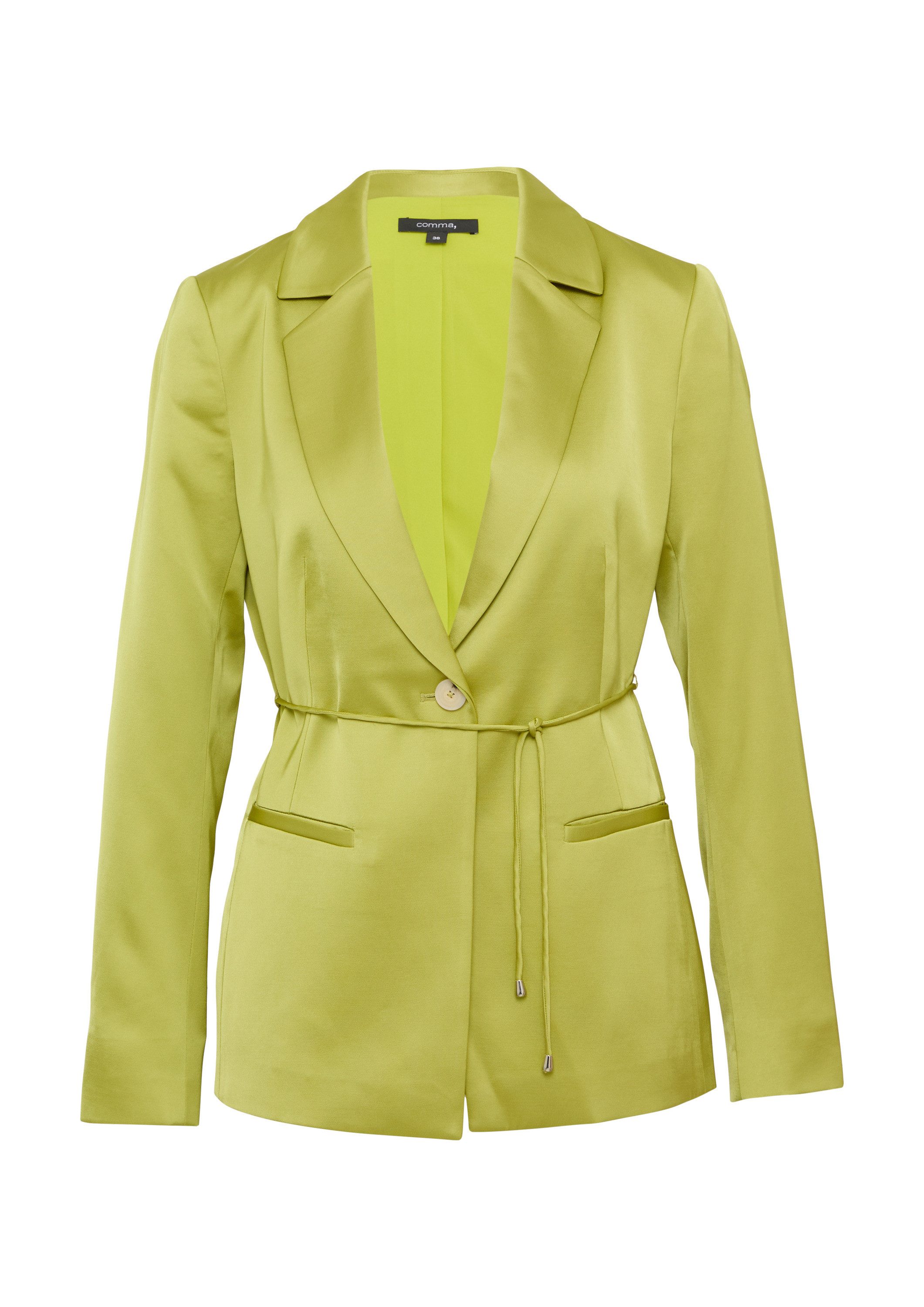 comma Jackenblazer Indoor-Blazer Antaillierter Satin-Blazer mit Bindegürtel