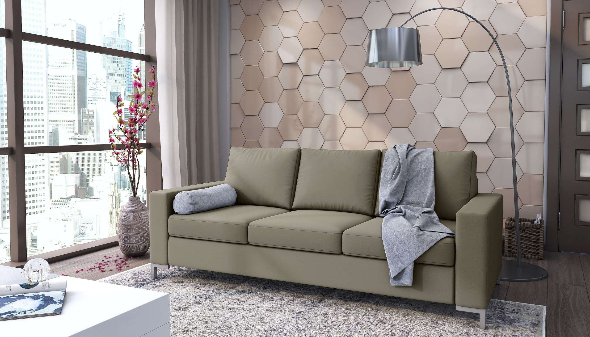 Stylefy 3-Sitzer Rückenlehne, Sitzkomfort, Ari, made Design, Raum 3-Sitzer, Armlehnen in mit stellbar, Sofa, und Modern frei Europa im