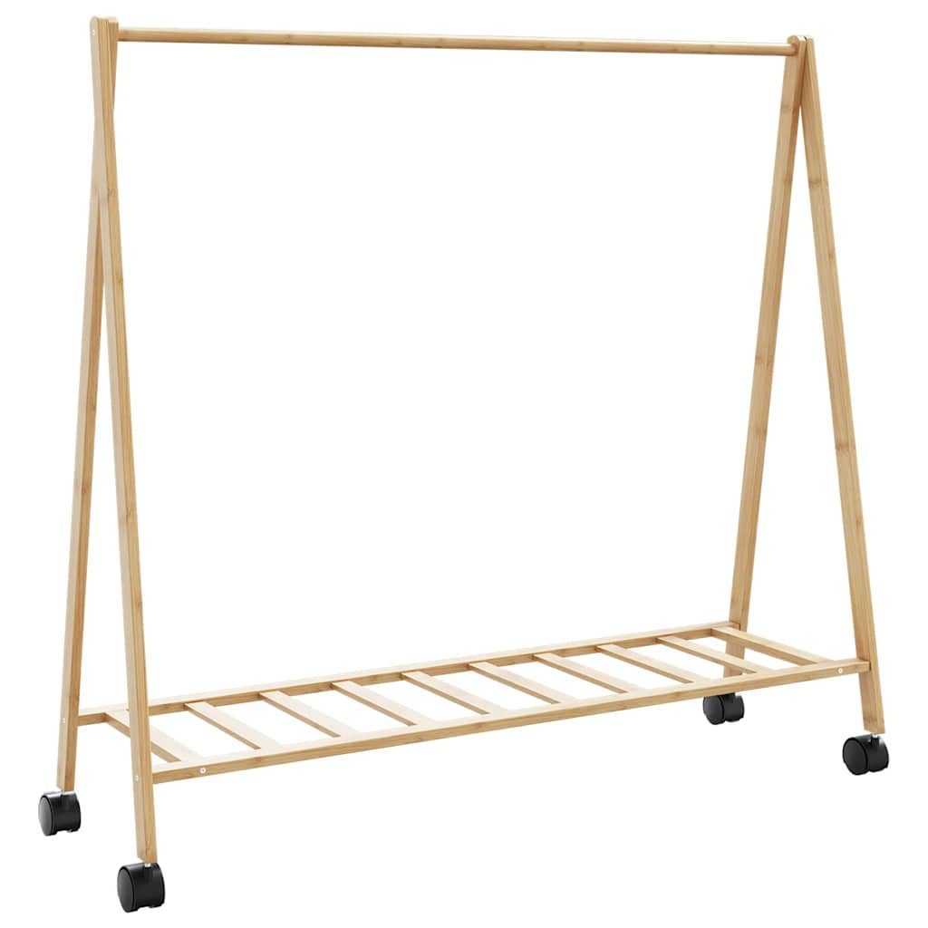 vidaXL Kleiderständer Kleiderständer mit Ablagen und Rollen 106x34x106,5 cm Bambus, (1 St)