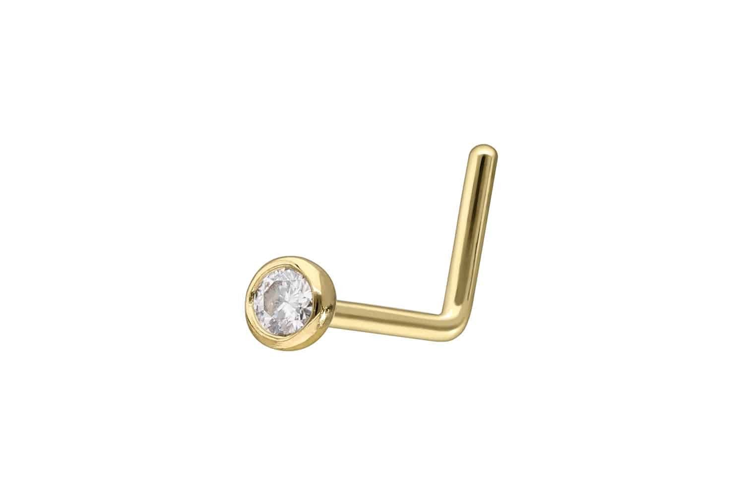 PIERCINGLINE Nasenpiercing 14/18 Karat Gold Nasenstecker L-Form EINGEFASSTE günstig online kaufen