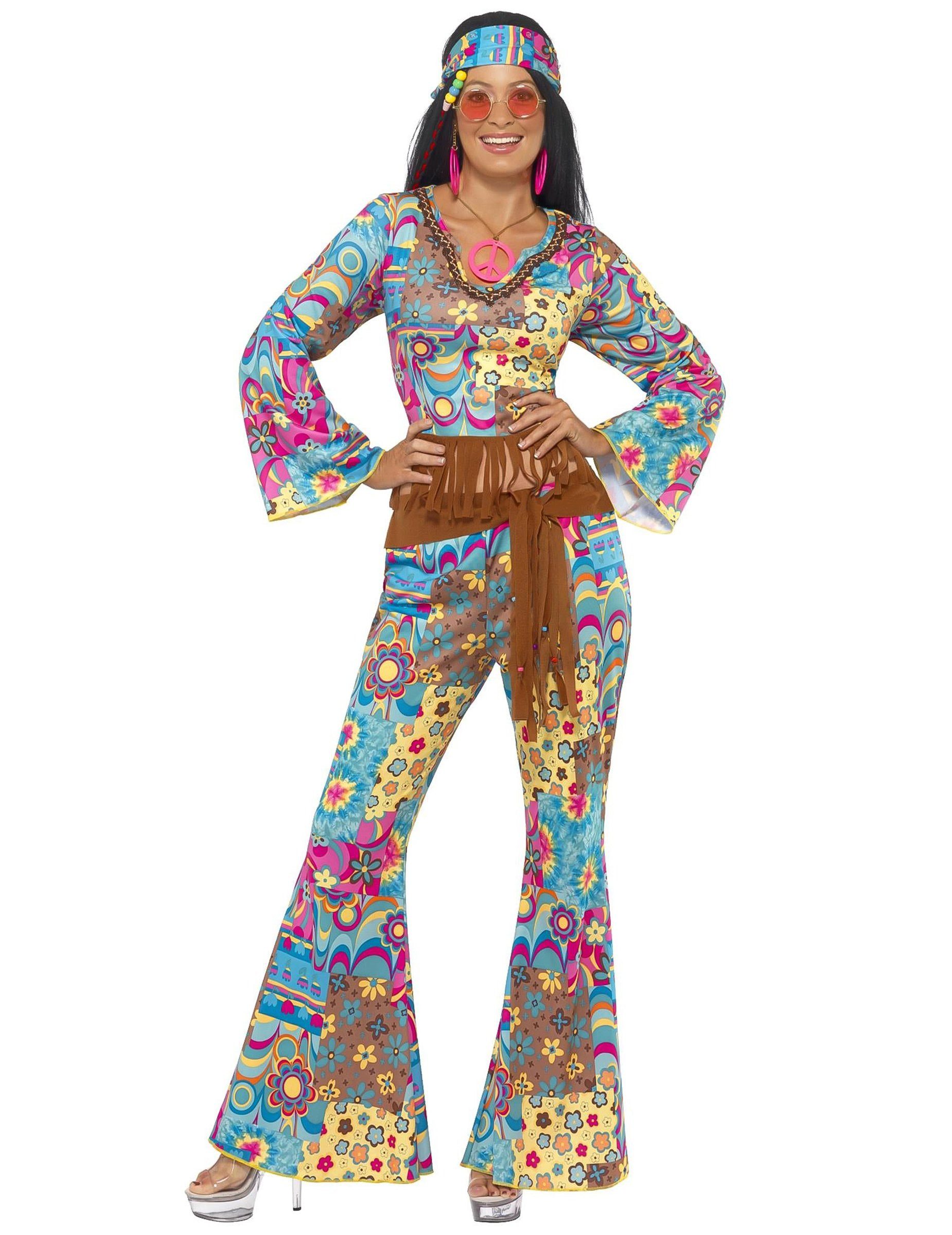 Hippie-Kostüm 60er Jahre Hippie Damenkostüm Sixties bunt