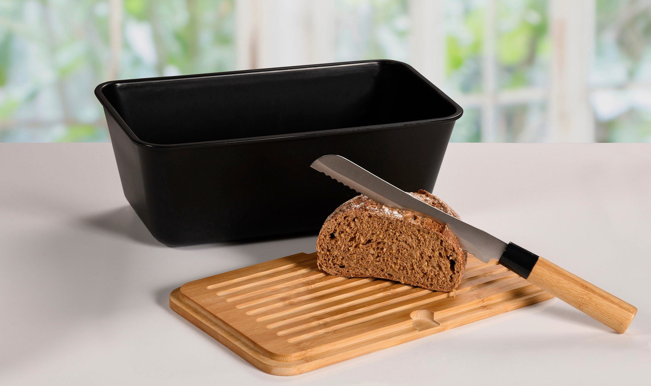 abnehmbaren Brotkasten (2-tlg), KESPER Schneidefläche for home Deckel mit mit mit Brotbox & kitchen Bambus, Bambusdeckel, Kunststoff,
