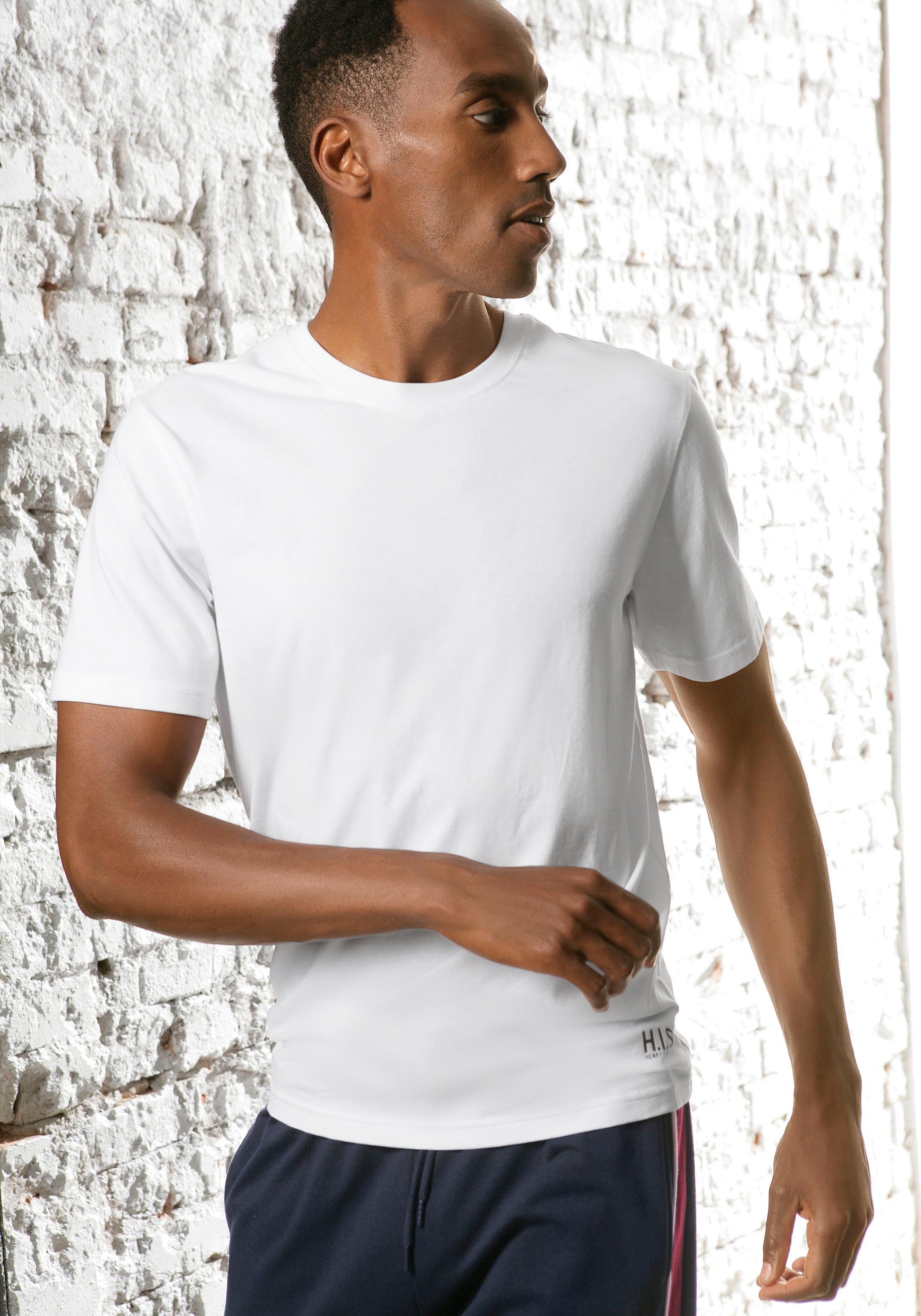 H.I.S bordeaux, Kurzarmshirt perfekt (3er-Pack) als schwarz, Unterziehshirt weiß