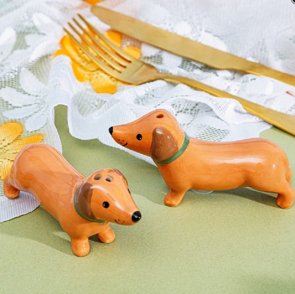 Sass & Belle Salz- / Pfefferstreuer Dackel, (Keramik, 2-tlg), Dachshund Sausage Dog Braun