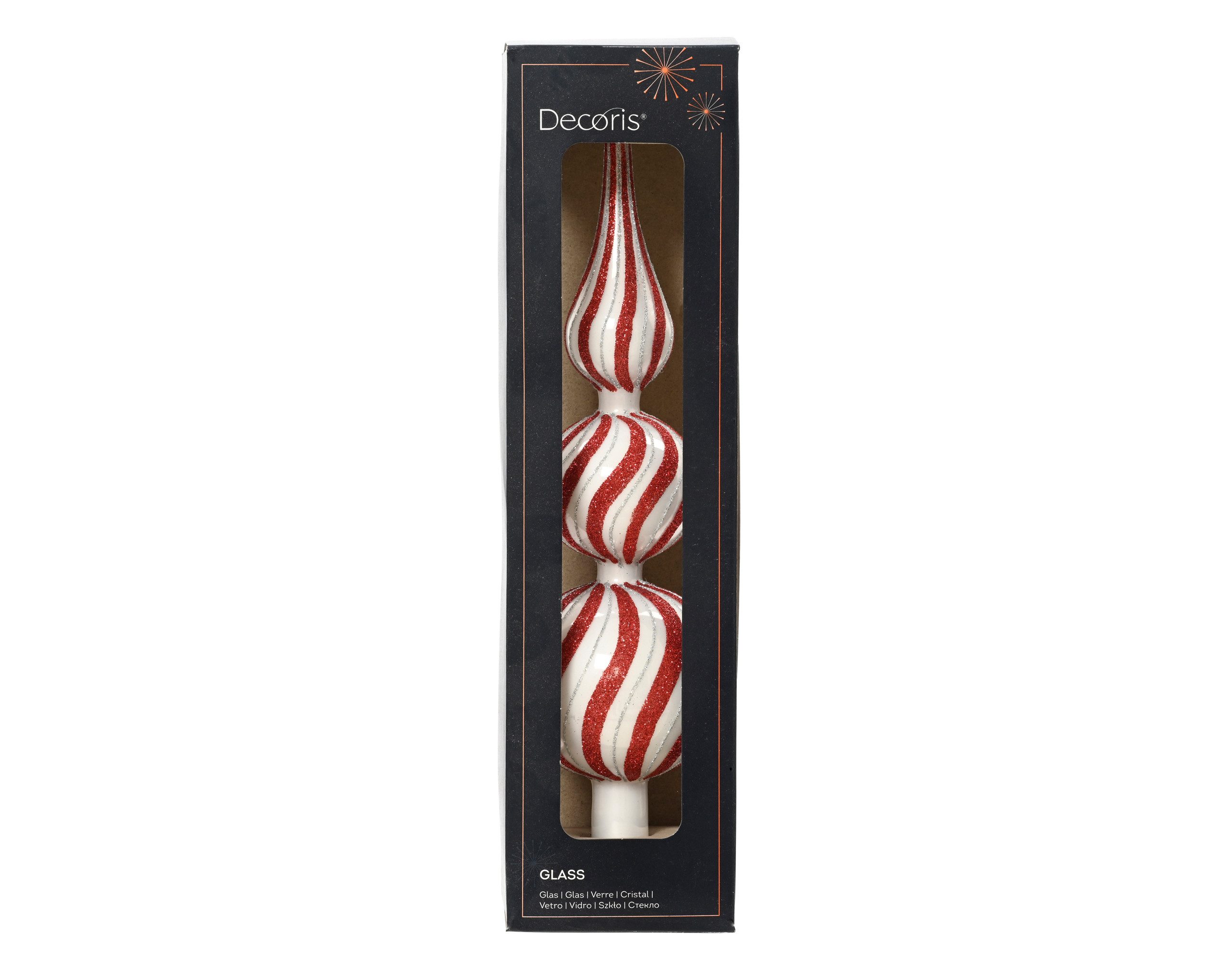Kaemingk Christbaumspitze, Christbaumspitze Glas Muster gestreift 31cm rot / weiß