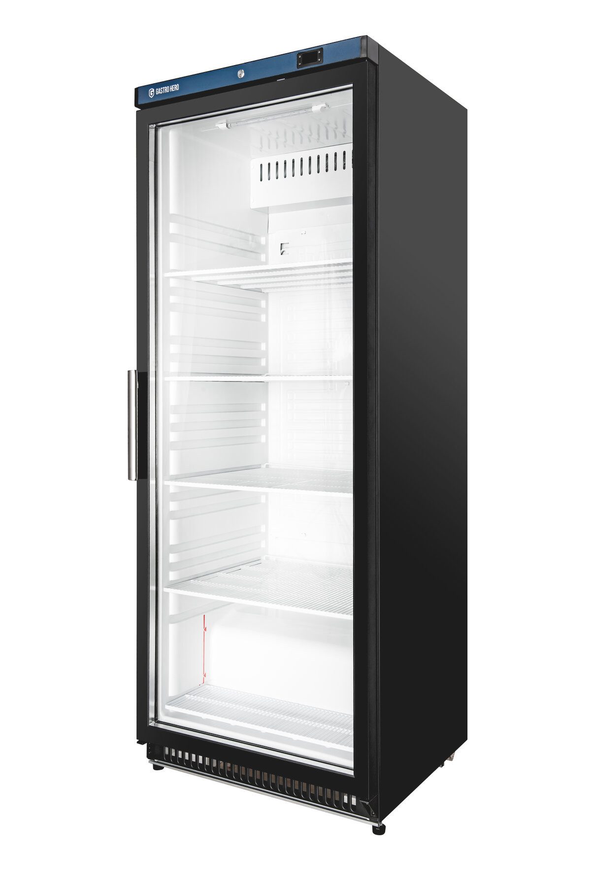 GastroHero Vollraumkühlschrank Lagerkühlschrank ECO 400 Glastür Schwarz 336 Liter LED LKSE400BG, 187.5 cm hoch, 60 cm breit, ideal zur Präsentation von Getränken und gekühlten Waren