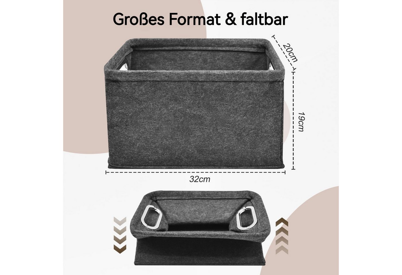 Thumbnail - BlingBin Aufbewahrungsbox 2 Stück Aufbewahrungsbox mit Griffen, Faltbare Filz Aufbewahrungskorb (1er Set, 2 St., 2 Stüc...