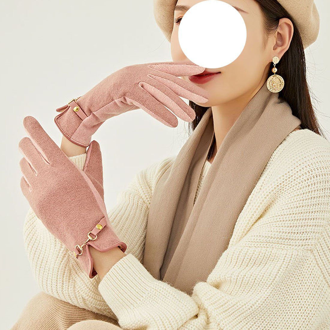 DÖRÖY Fleecehandschuhe Warme Handschuhe für Frauen mit Touchscreen, Faux Cashmere Handschuhe Rosa