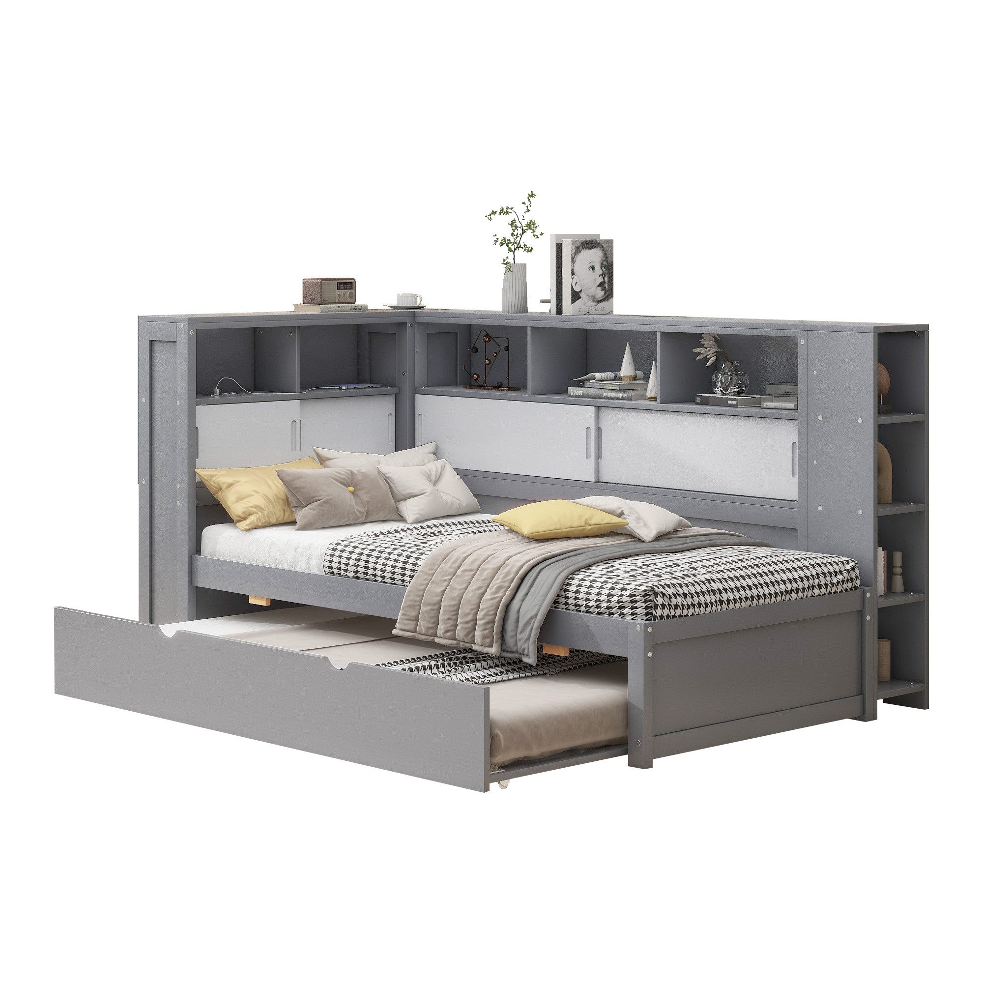 OKWISH Stauraumbett Holzbett Einzelbett Kinderbett mit günstig online kaufen