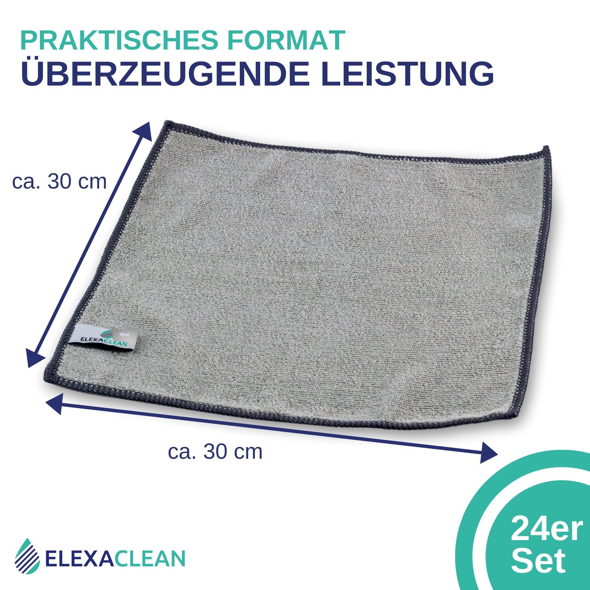 ELEXACLEAN Universal Reinigungstücher Mikrofasertuch (80% Polyester, 20% Polyamid (Mikrofaser), 30x30 cm, Set, 24-tlg., 30x30 cm, fusselfrei, streifenfrei, saug – Bild 5 von 5