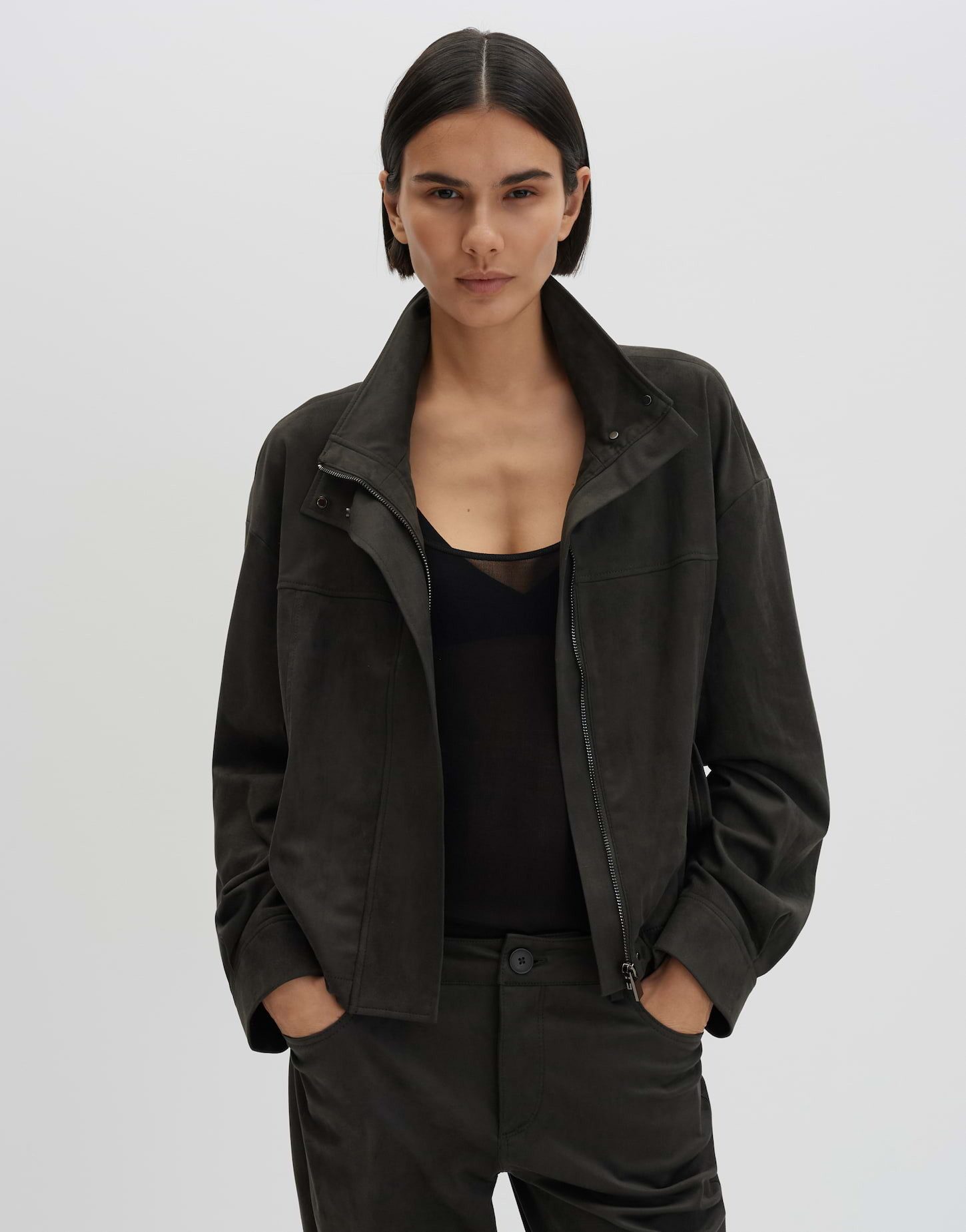 someday Jackenblazer Blouson aus weichem Velourslederimitat Loose Fit Samtige Oberfläche mit edler Optik