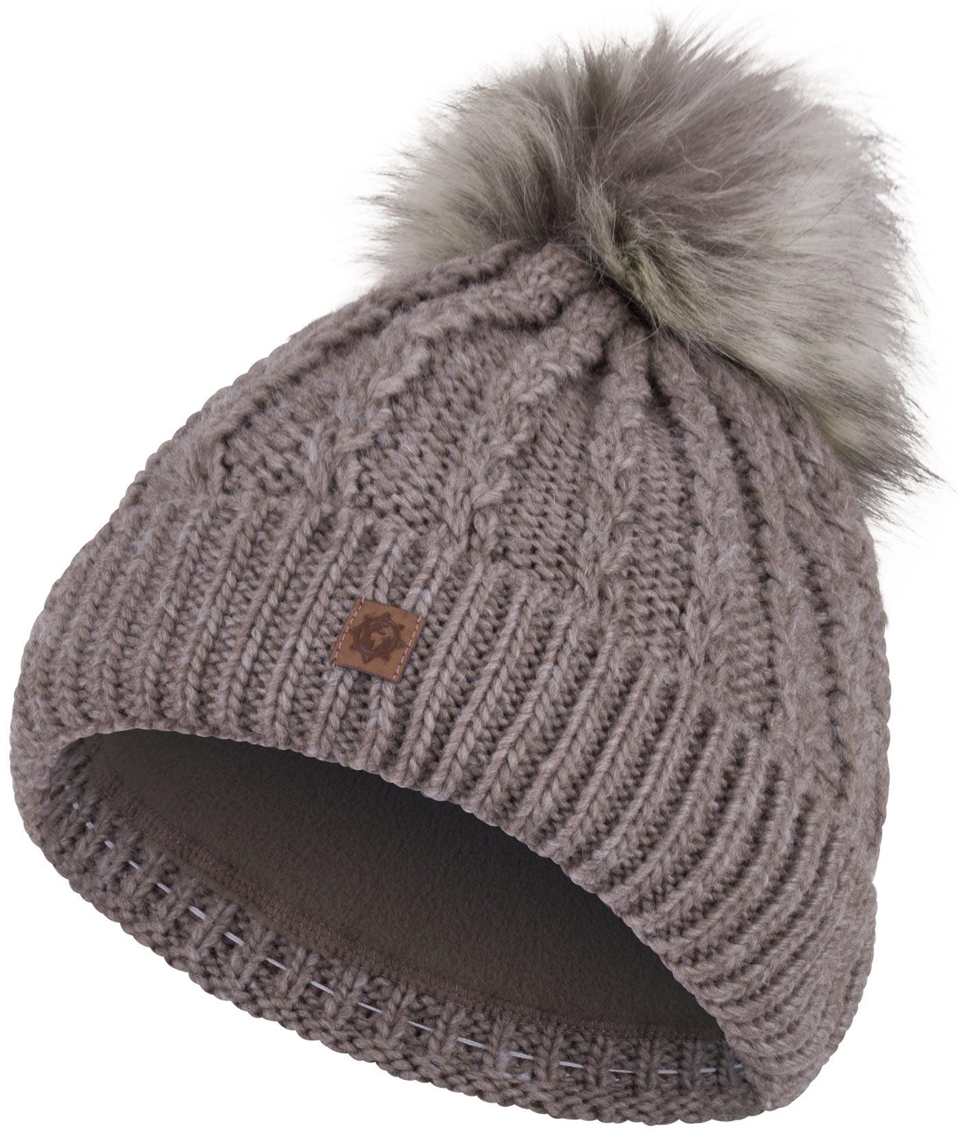 compagno Bommelmütze (1-St) Bommelmütze Wintermütze norwegisches Muster Damen Fleecefutter Beanie