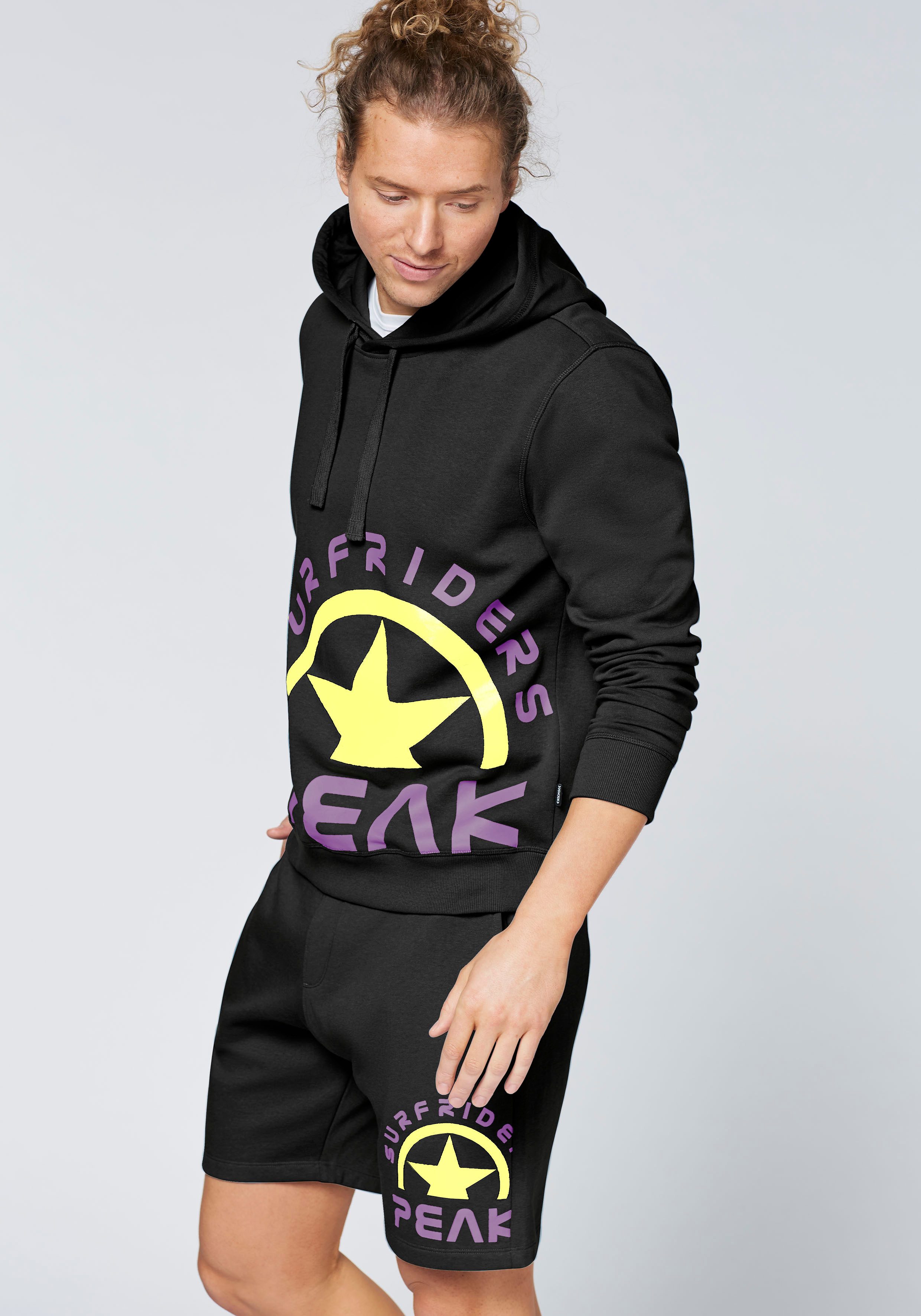 Kapuzensweatshirt Kapuzenpullover im freshen Farbdesign mit Print 1