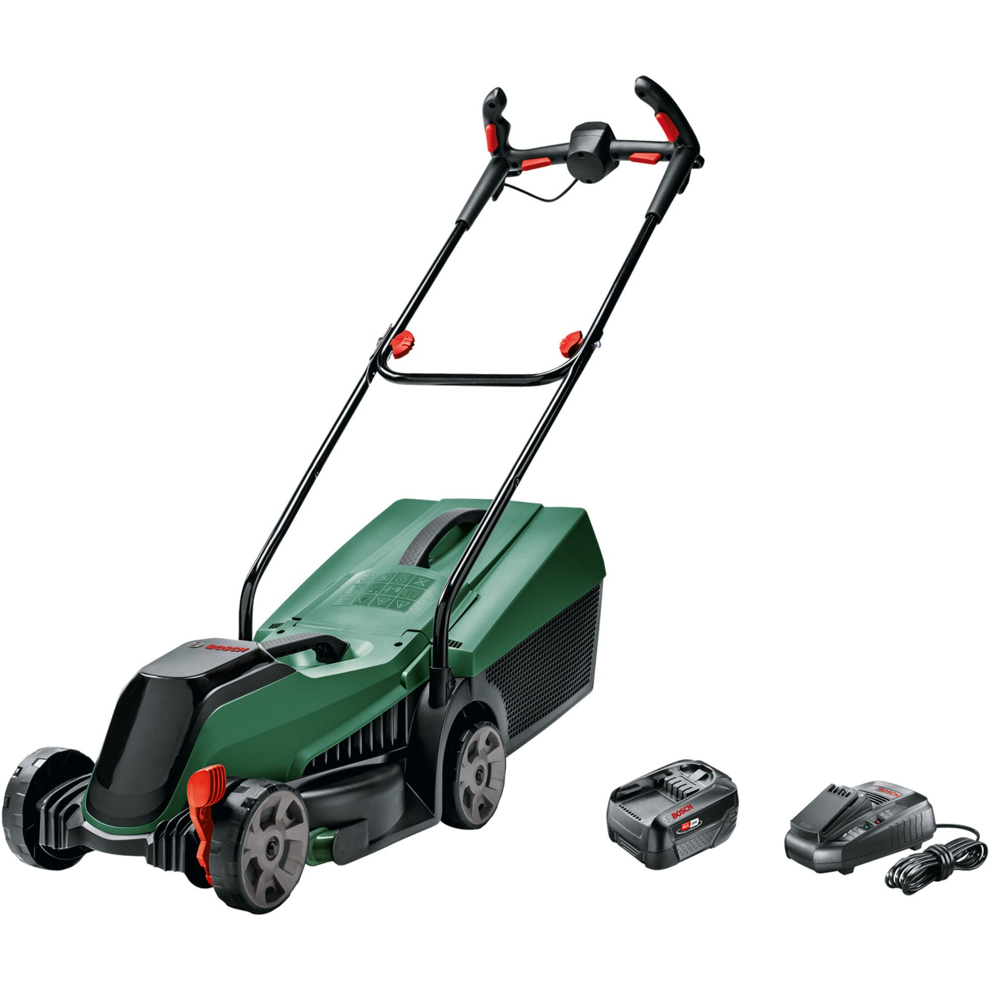 Bosch Professional Akkurasenmäher Bosch Heimwerken & Garten Akku-Rasenmäher, 32 cm Schnittbreite, (Li-Ionen Akku 5,0Ah, POWER FOR ALL ALLIANCE)