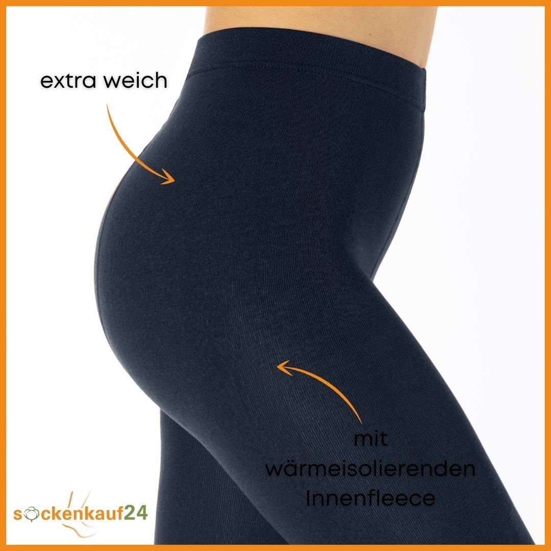 sockenkauf24 Thermoleggings Damen THERMO Leggings mit Innenfleece in vielen Farben (42-44, Navy) extra warm Winter Leggings, WP