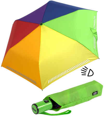 iX-brella Taschenregenschirm Kinderschirm mit Auf-Zu-Automatik, reflektierend, Sicherheit durch Reflex-Streifen - Regenbogen