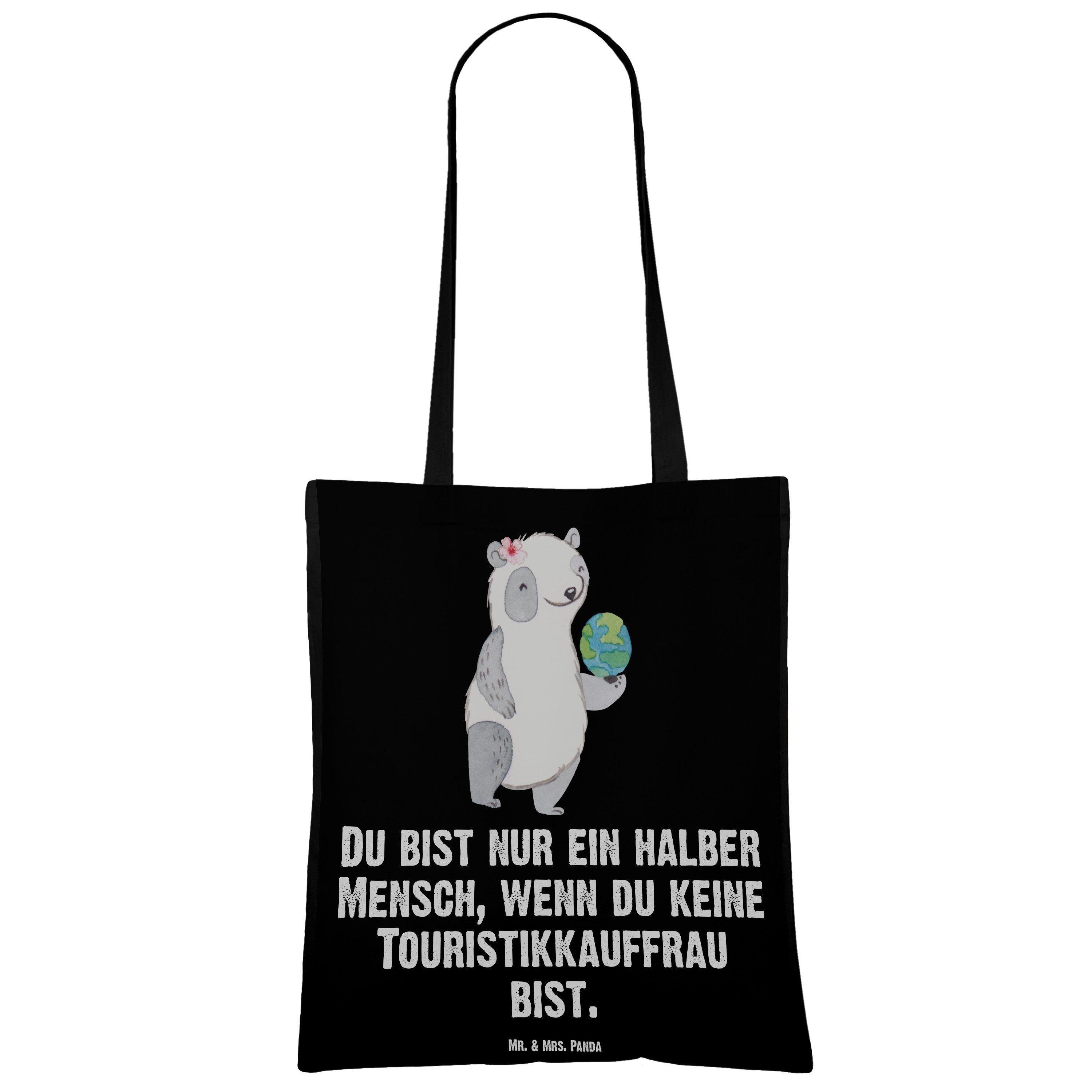 Mr. & Mrs. Panda Touristikkauffrau - mit (1-tlg) - Geschenk, Herz Tragetasche Beuteltasche, Jutebe Schwarz