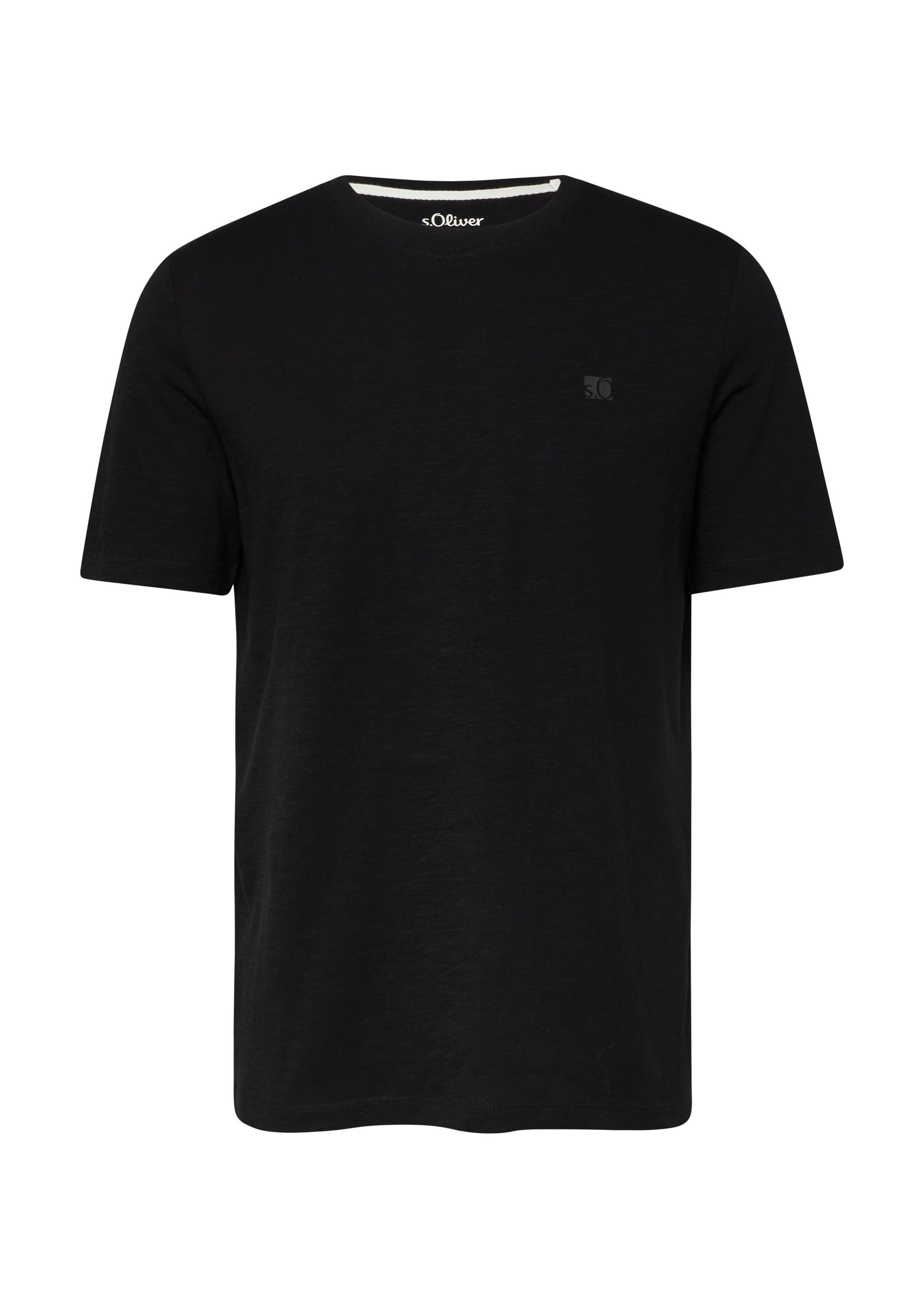 s.Oliver Kurzarmshirt T-Shirt T-Shirt in Flammgarnstruktur mit Logo-Detail