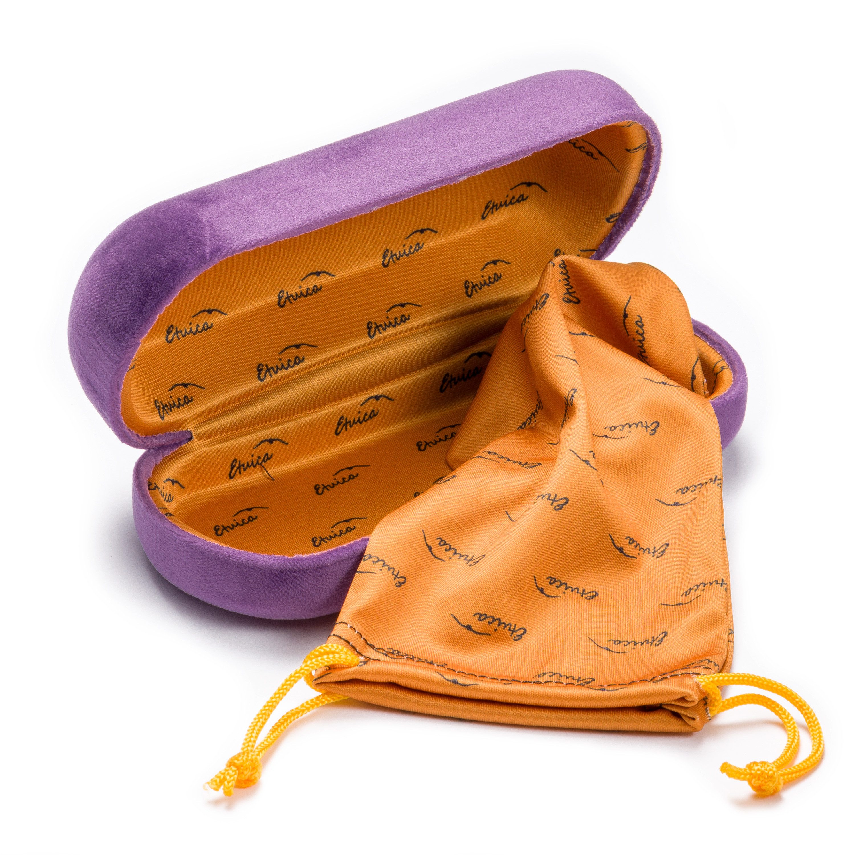 FEFI Brillenetui POMPÖS - mit weichem Samt-Bezug außen & stylischem Innenfutter, Set aus 1 Etui + Mikrofaser Säckchen + hochwertigem Mikrofasertuch