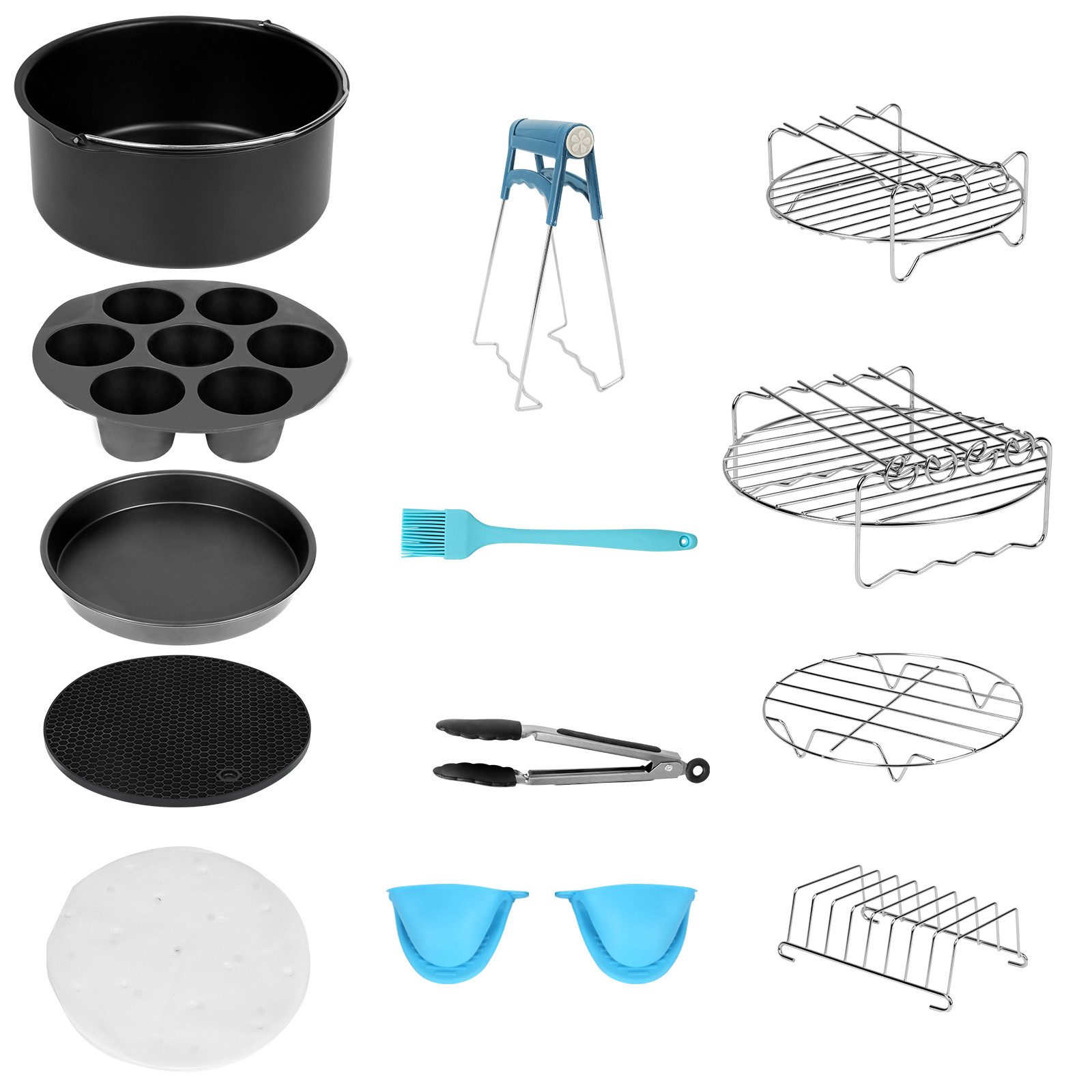 Clanmacy Küchenmaschinen Zubehör-Set 12tlg Heißluftfritteuse Zubehör Airfryer Back Heißluftofen Fritteuse 8