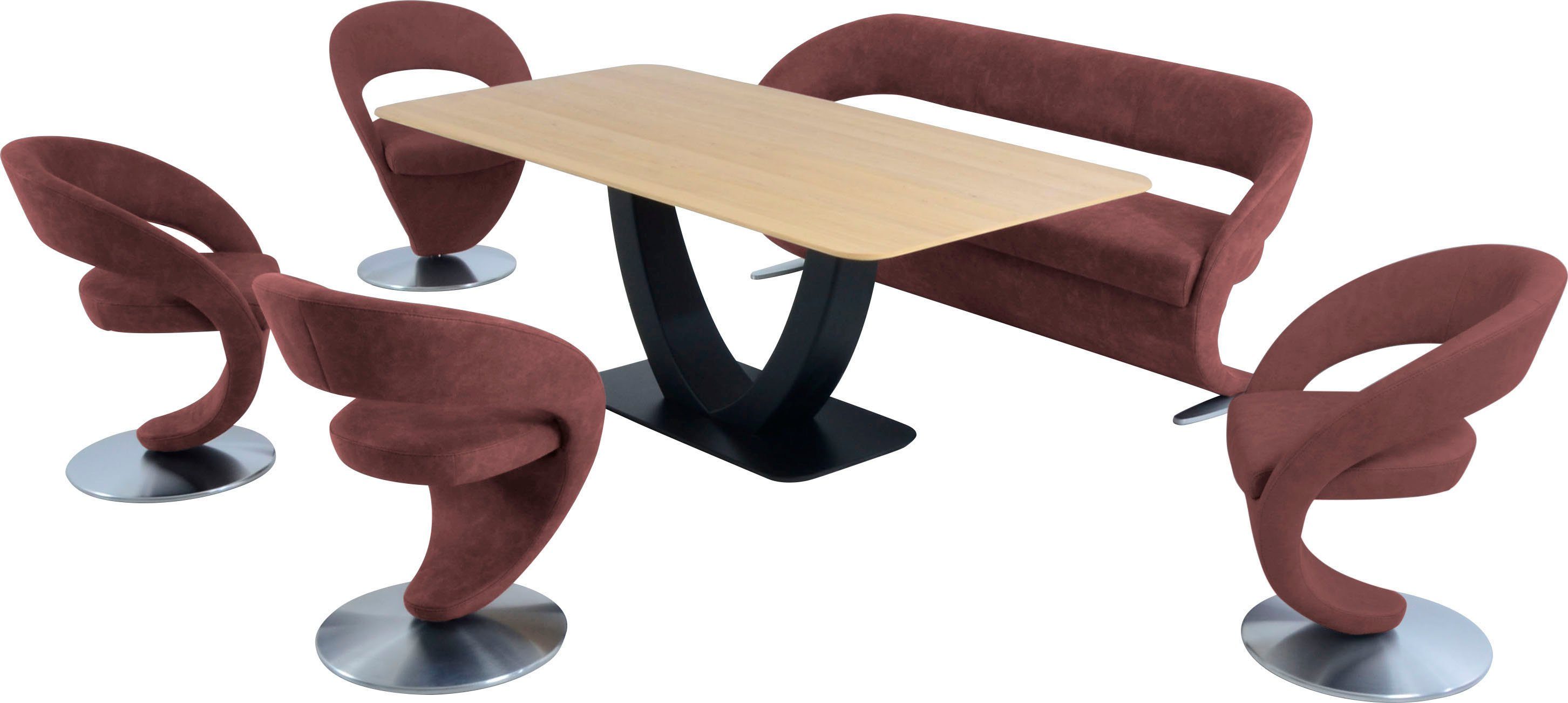 K+W Komfort & Wohnen Essgruppe Wave, (Set), Design-Solobank mit 4 Design-Drehstühlen und Tisch in 180x90cm