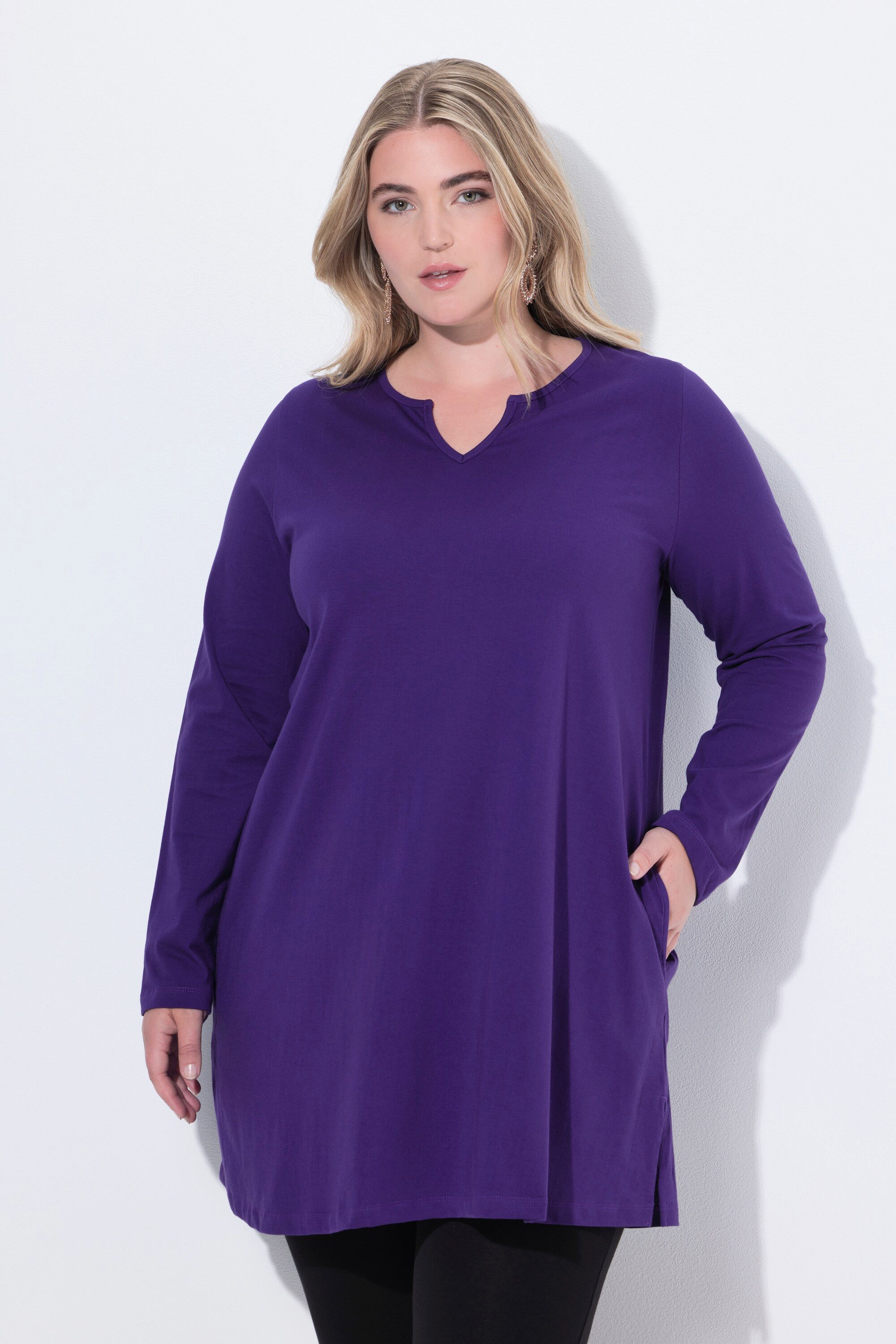 Ulla Popken Longshirt Longshirt A-Linie Tunika-Ausschnitt günstig online kaufen