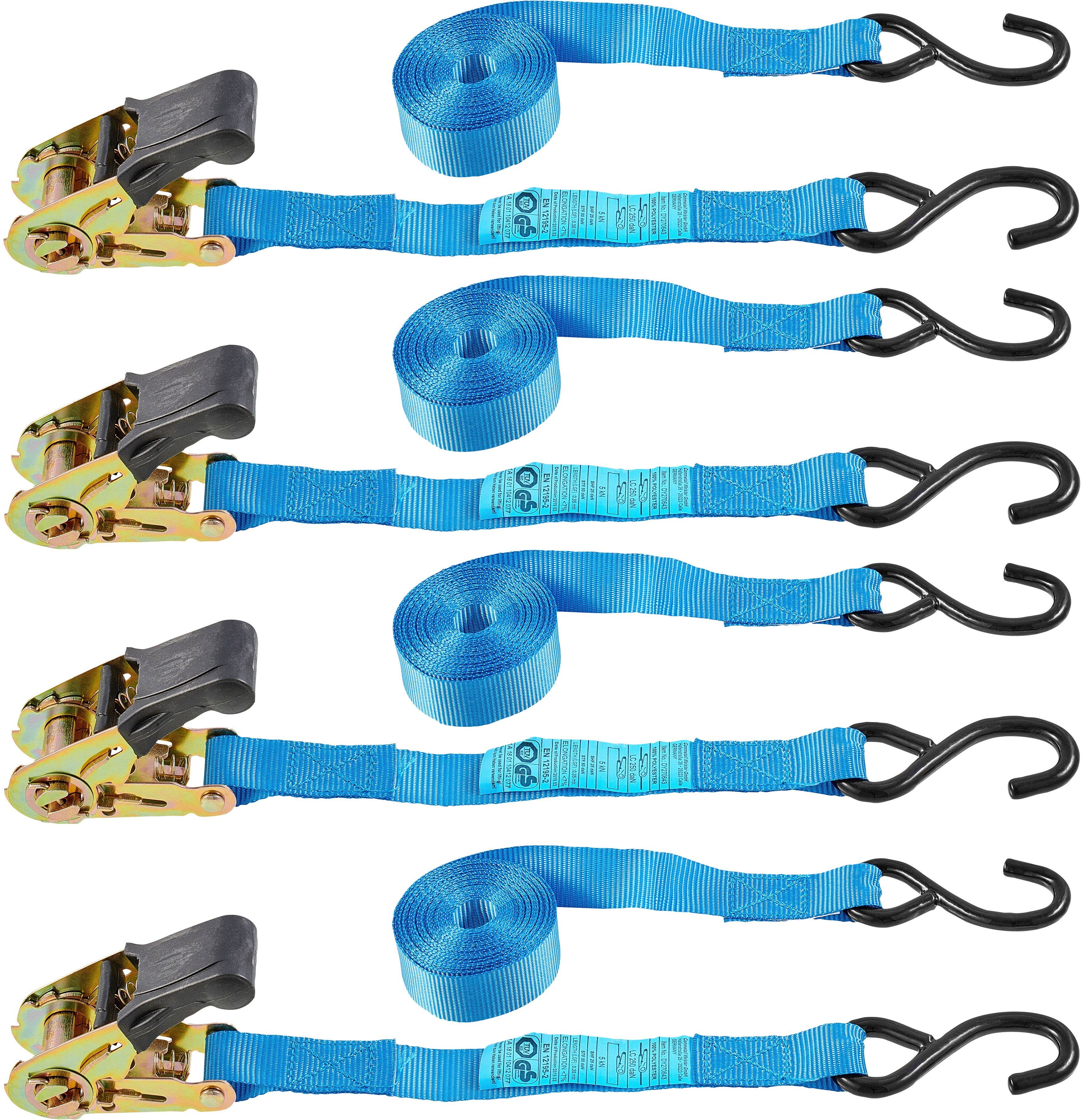 Connex Zurrgurt 4er Set, S-Haken zweiteilig, Spannratsche mit und