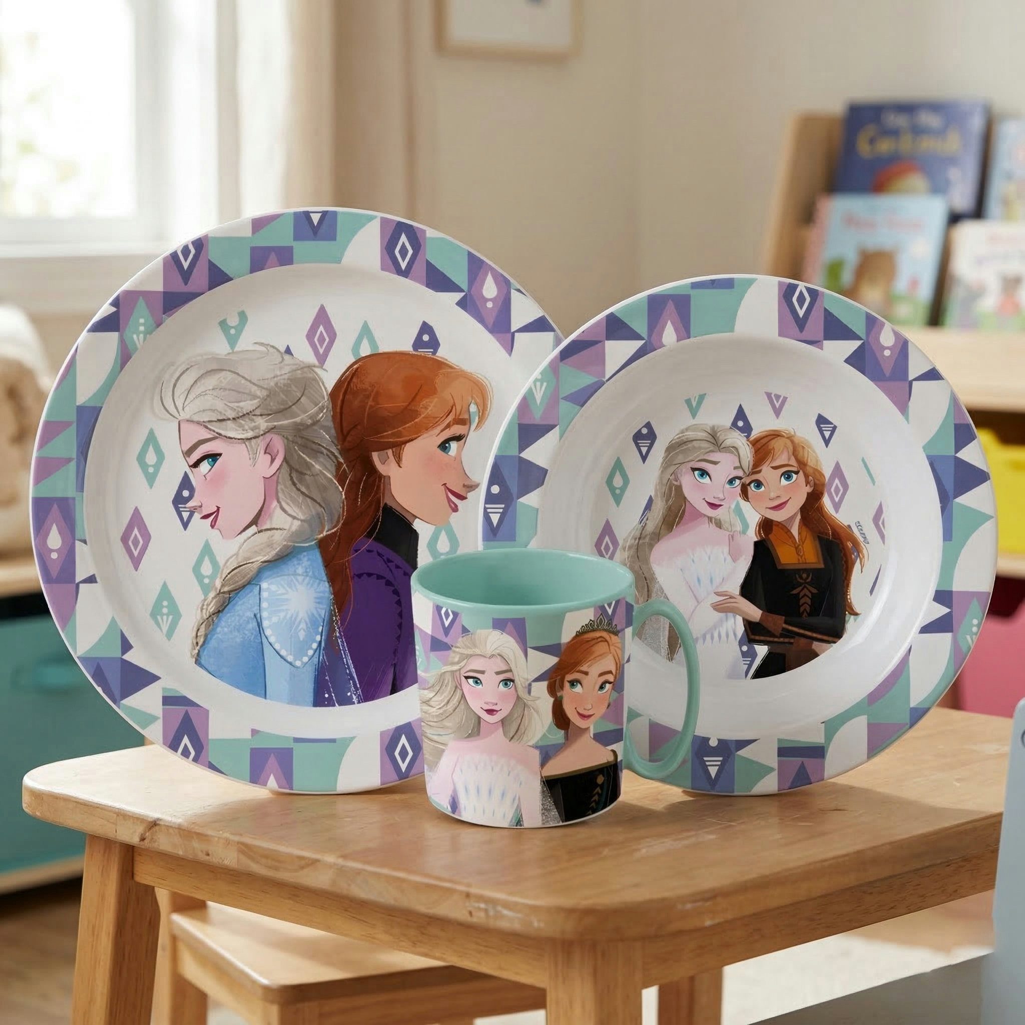 Disney Kindergeschirr-Set Disney Die Eiskönigin Elsa Kinder Geschirr-Set 3 teilig (3-tlg), 1 Personen, Becher Teller Schüssel