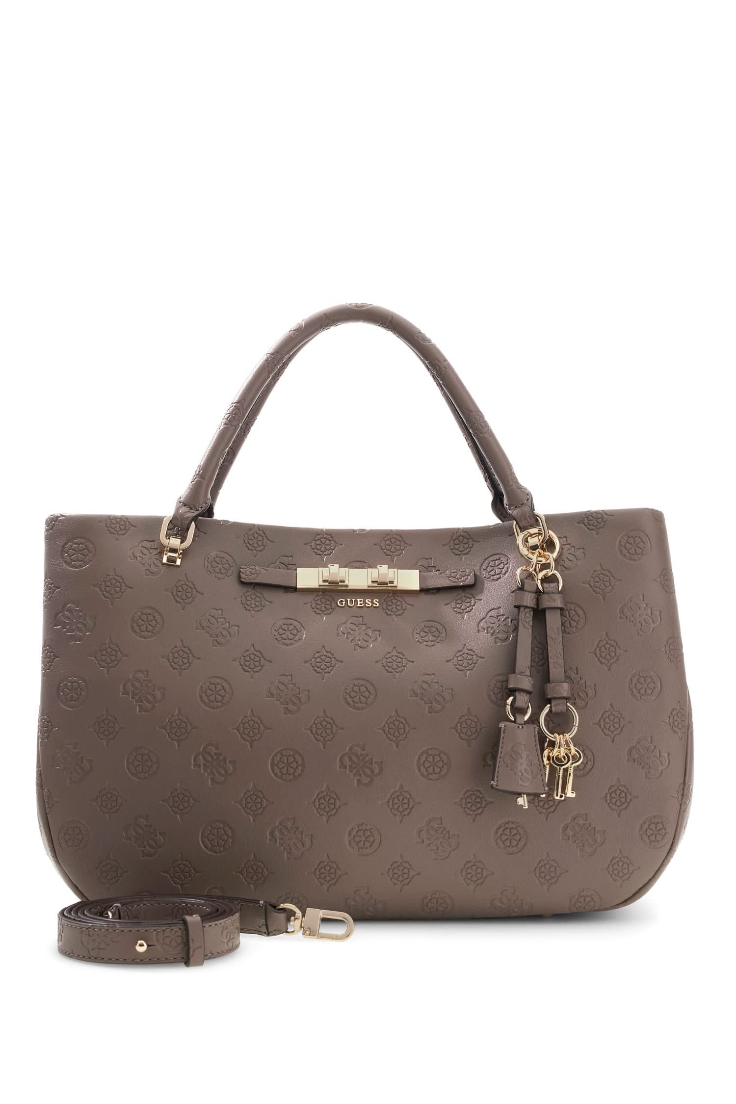Guess Umhängetasche CARMELLA GIRLFRIEND SATCHEL (Set, Abnehmbarer Schlüsselanhänger), Damen Handtasche mit Schlüsselanhäner