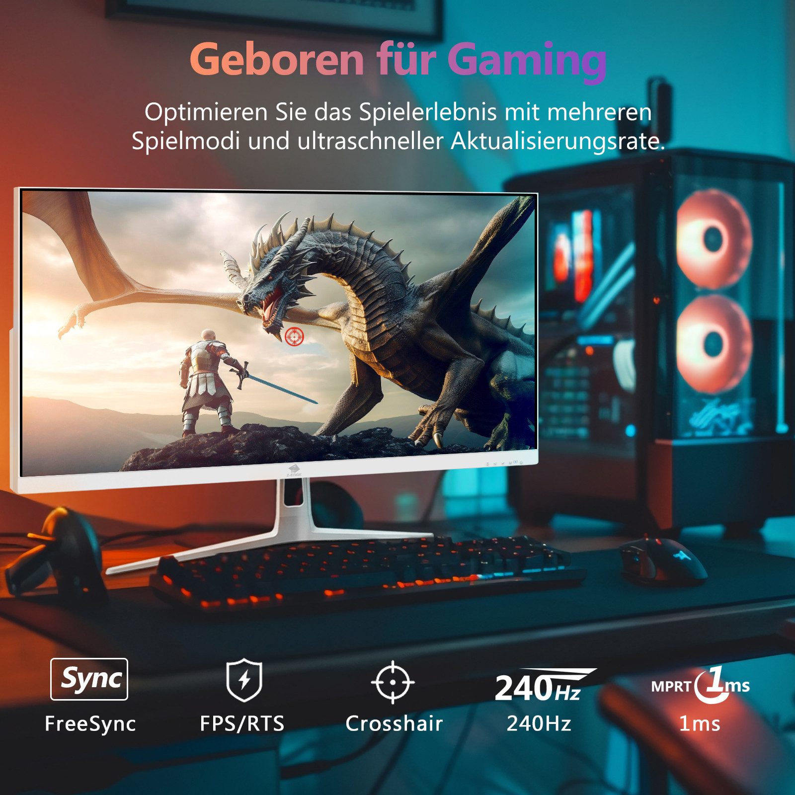 Z-EDGE 27 Zoll 240Hz 400cd/m² HDR10 Gaming-Monitor (69 cm/27 ", 1920x1080 px, FHD, 1 ms Reaktionszeit, 240 Hz, IPS)