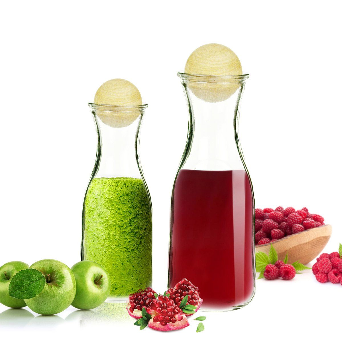 Sendez Karaffe Glaskaraffen Set mit Holzstöpsel 1x270ml und 1x470ml Weinkaraffe