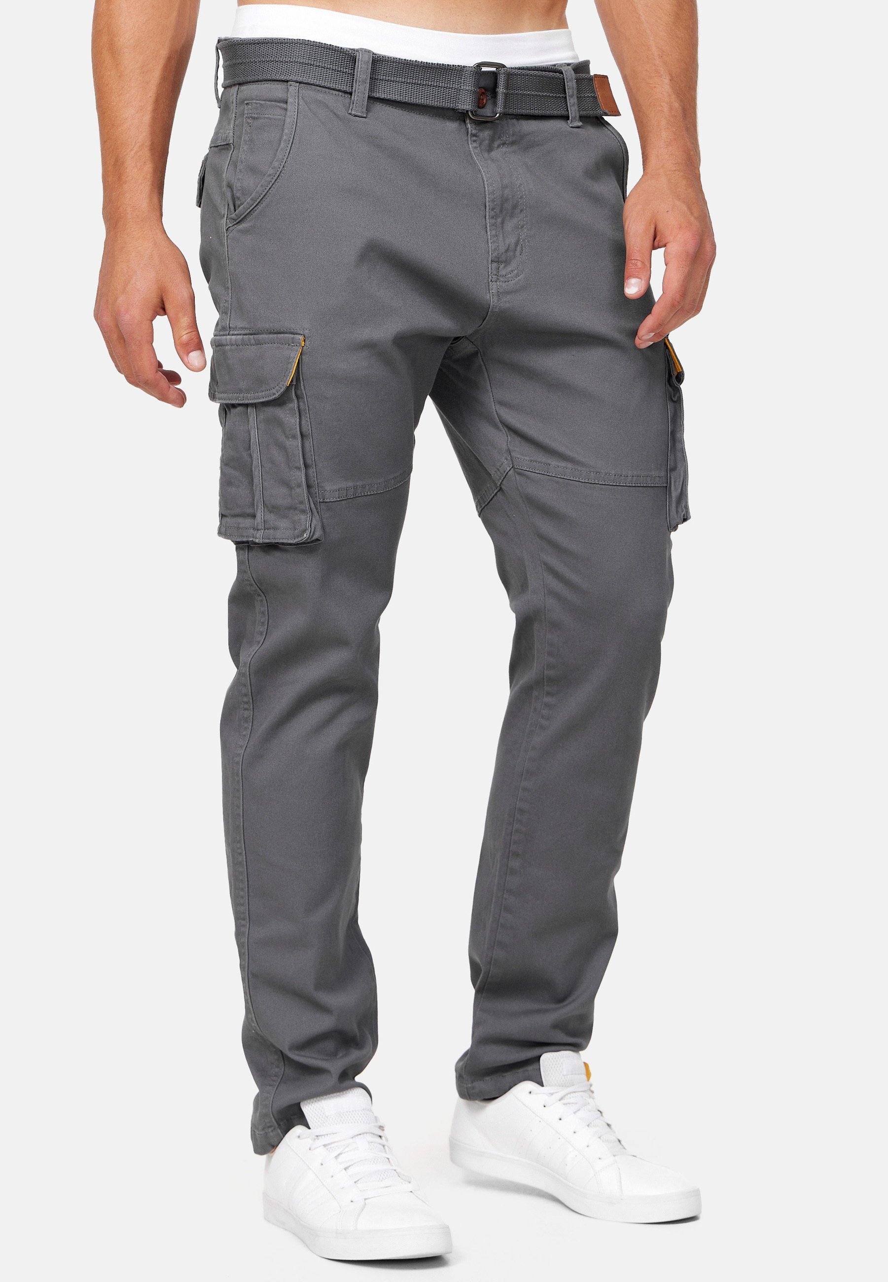 Indicode Cargohose Herren Mathen Cargo Hose Herrenhose aus elastischer Baumwoll-Qualität, inkl. Gürtel