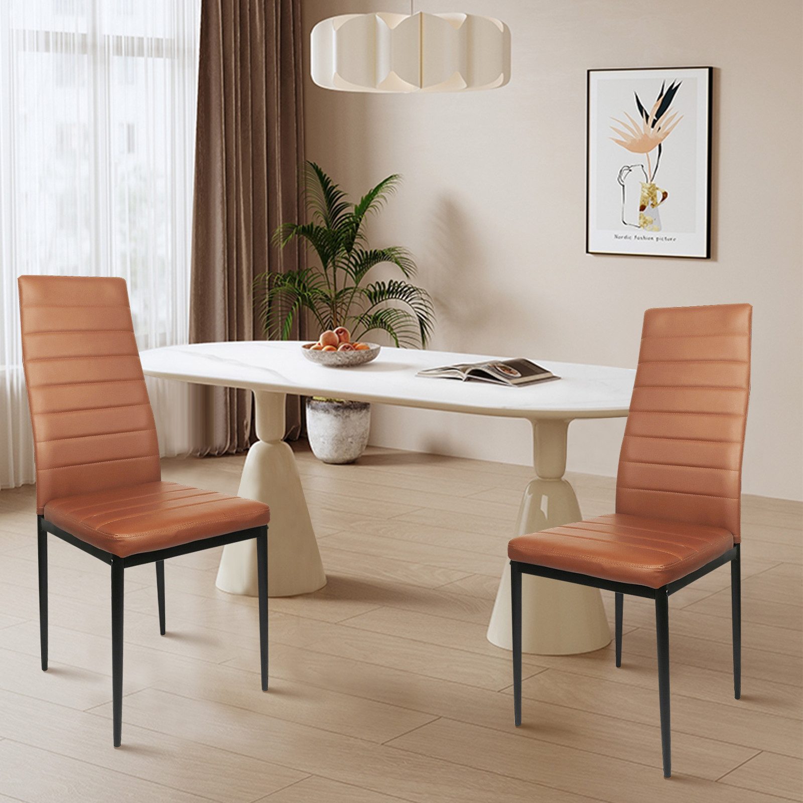 JEOBEST Esszimmerstuhl (2er-Set), Eleganter Stuhl mit hoher Rückenlehne, Kunstleder-Bezug, Polsterstuhl mit Metallbeinen