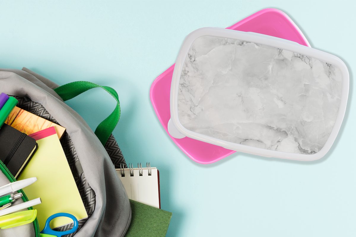 Kunststoff, Weiß, Lunchbox - - MuchoWow für Erwachsene, Mädchen, Textur Snackbox, (2-tlg), Kinder, Kunststoff Brotdose Brotbox rosa Marmor